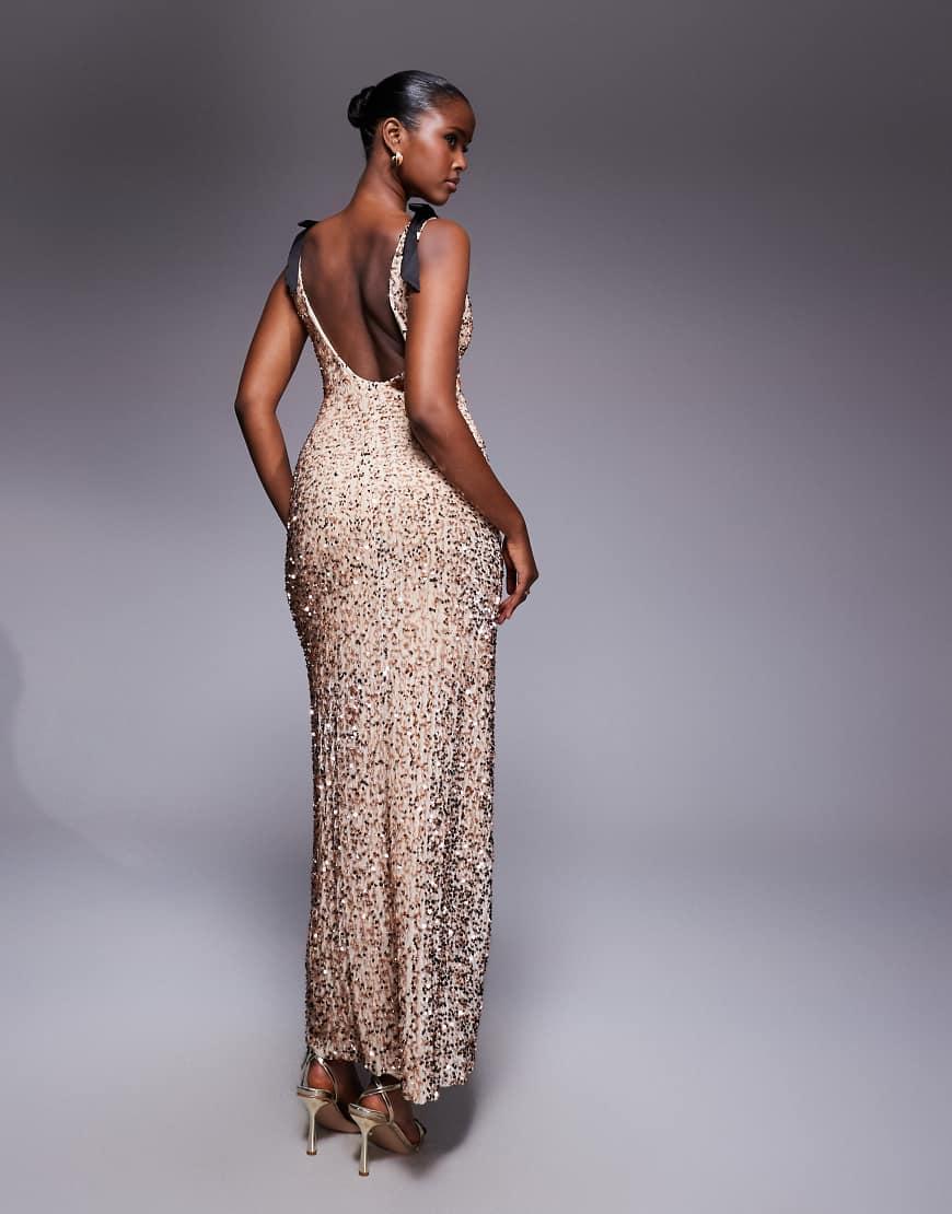 tfnc gold sequin dress TFNC sequin kimono top maxi dress in gold