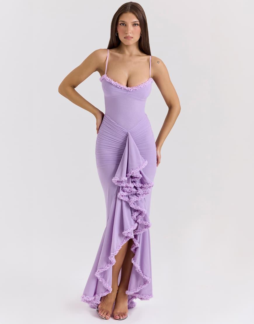House Of Cb Gabbi Ruffled Front Gown in Purple Lyst UK