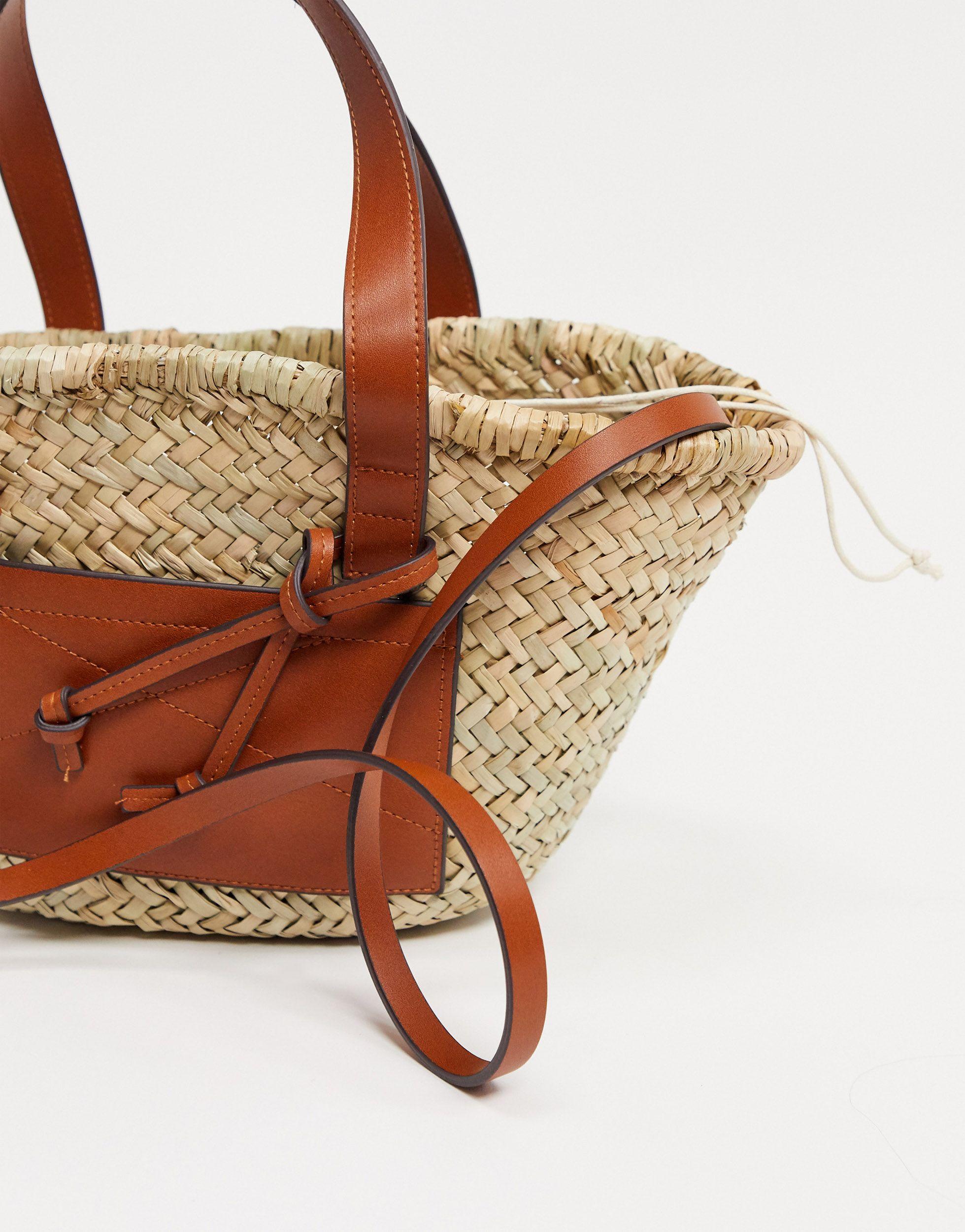 Mango Straw Bag With Front Panel in Brown | Lyst
