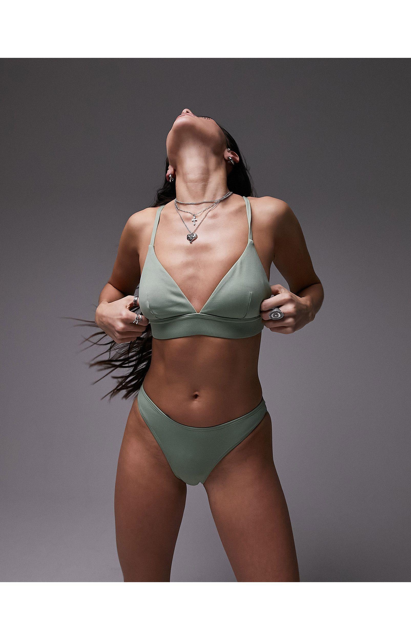 TOPSHOP Mix And Match Rib Triangle Bikini Top in Gray | Lyst