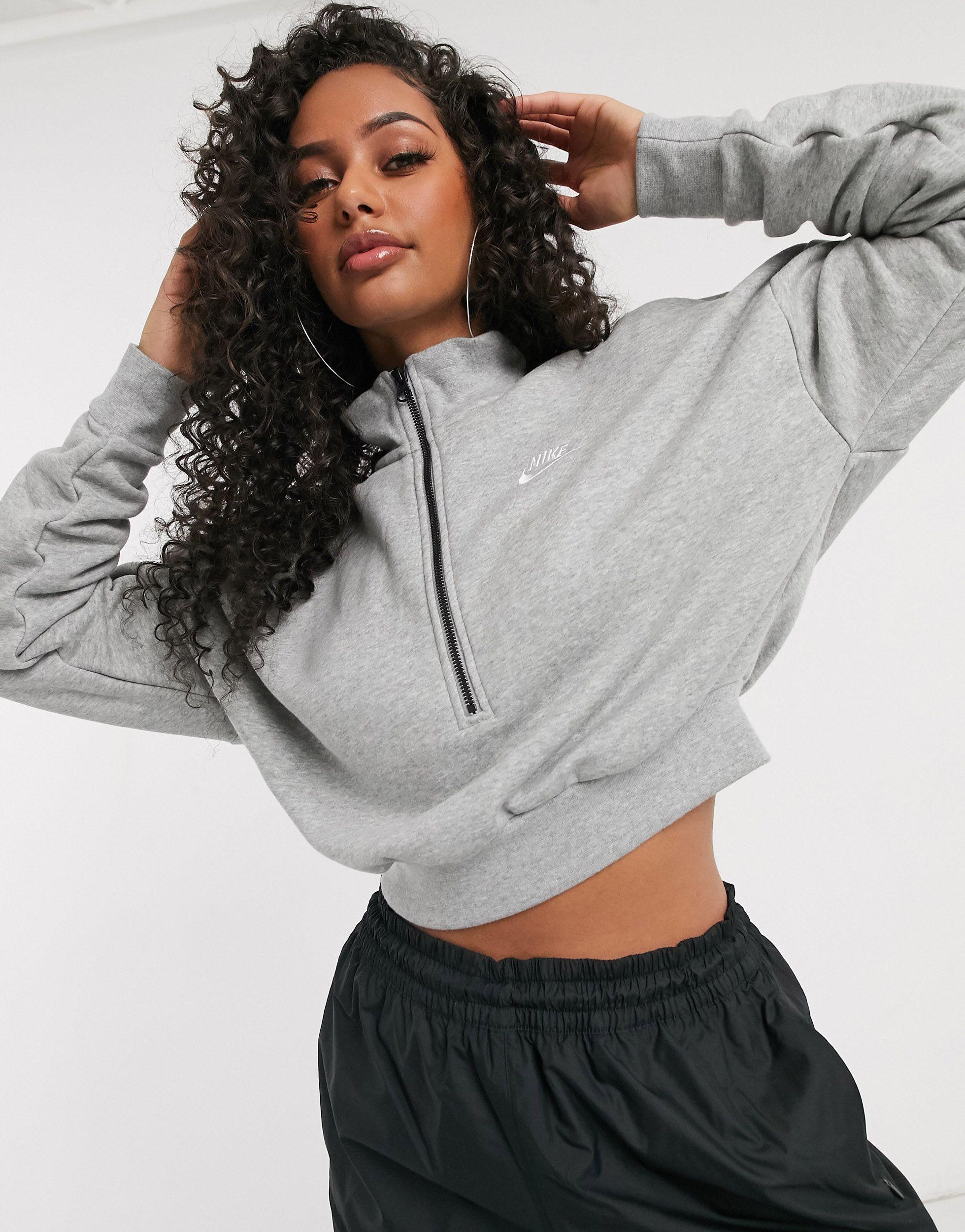 Nike Essential Crop 1/4 Zip Sweatshirt in Grey | Lyst Australia