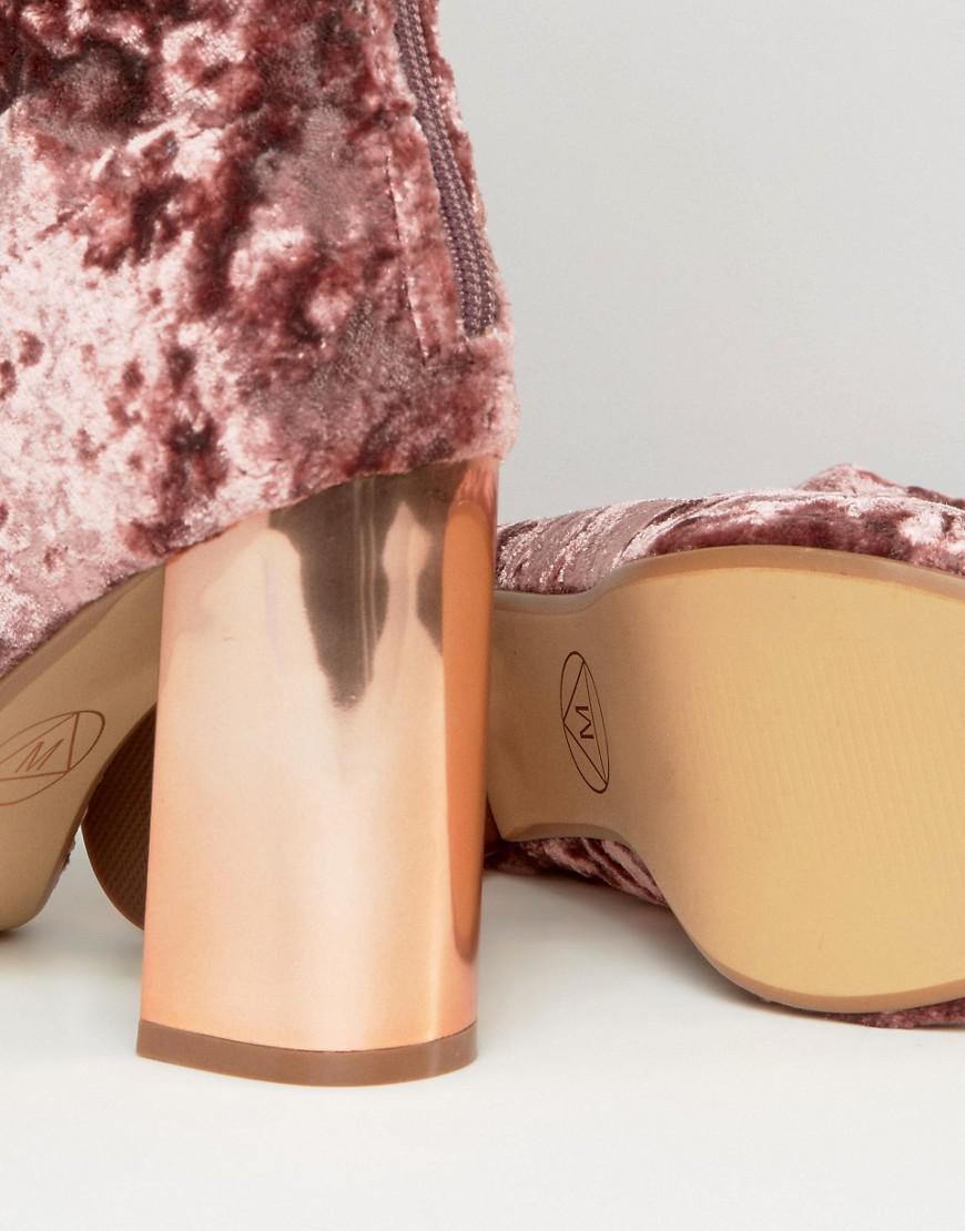 Missguided Velvet Blocked Heeled Sock Boots in Pink Lyst