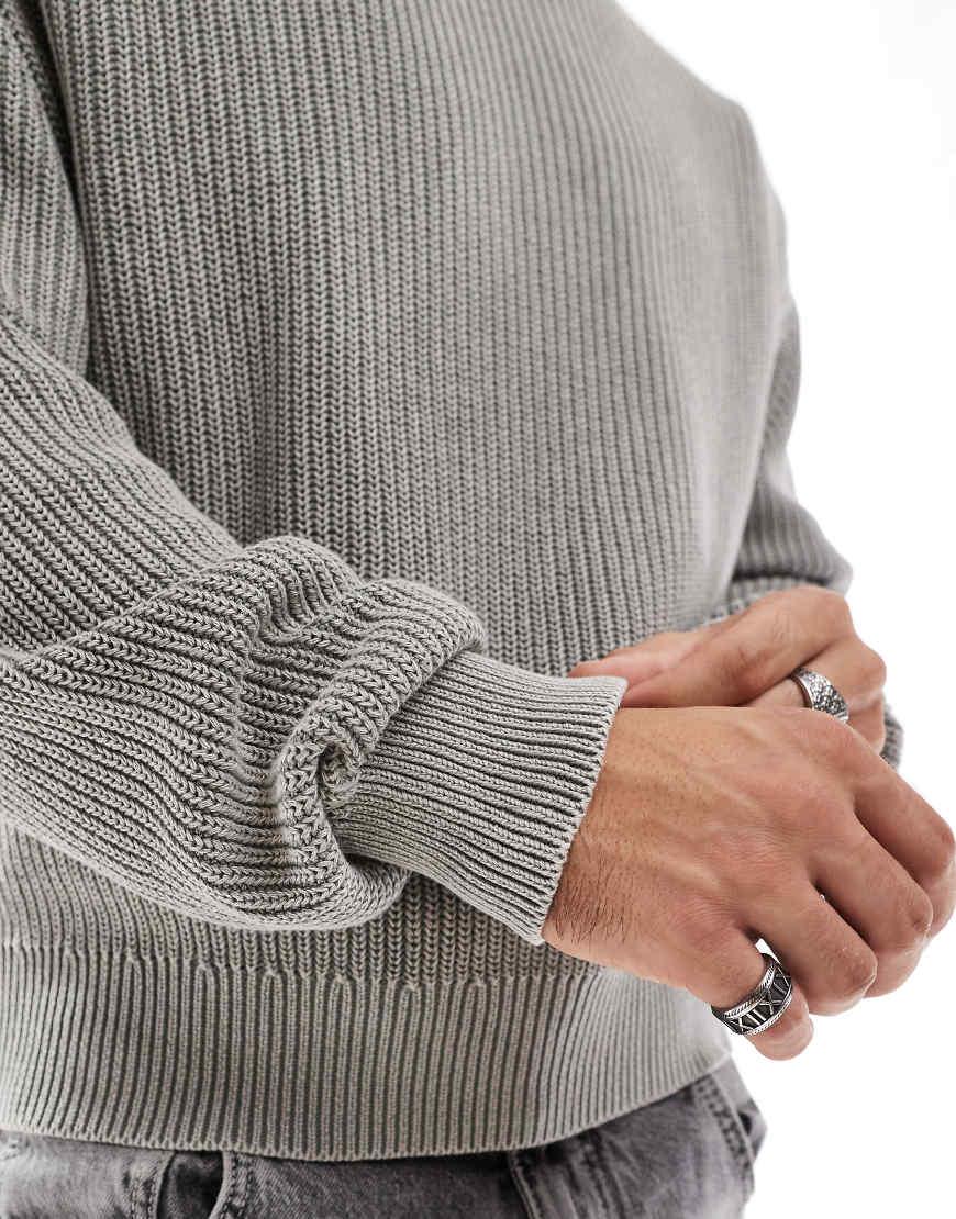Bershka Ribbed Knitted Jumper in Grey for Men Lyst UK