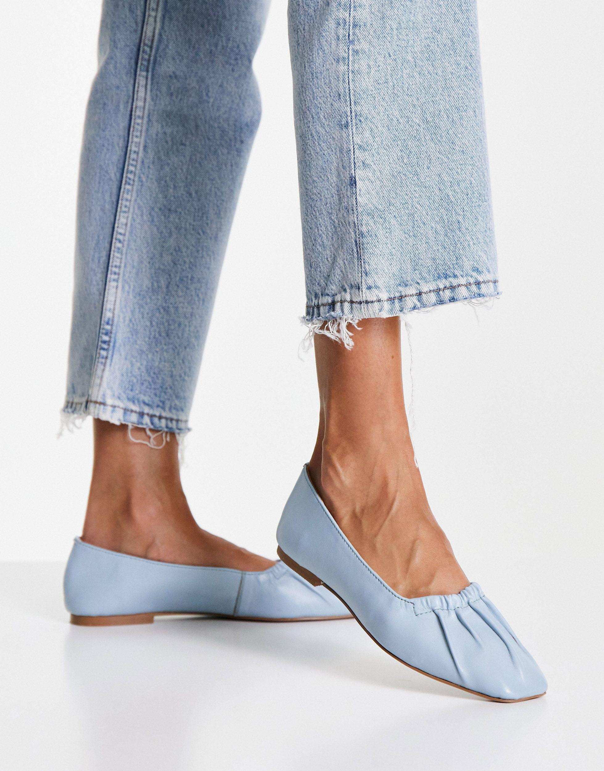 TOPSHOP Libby Ruched Flat Leather Shoe in Blue | Lyst