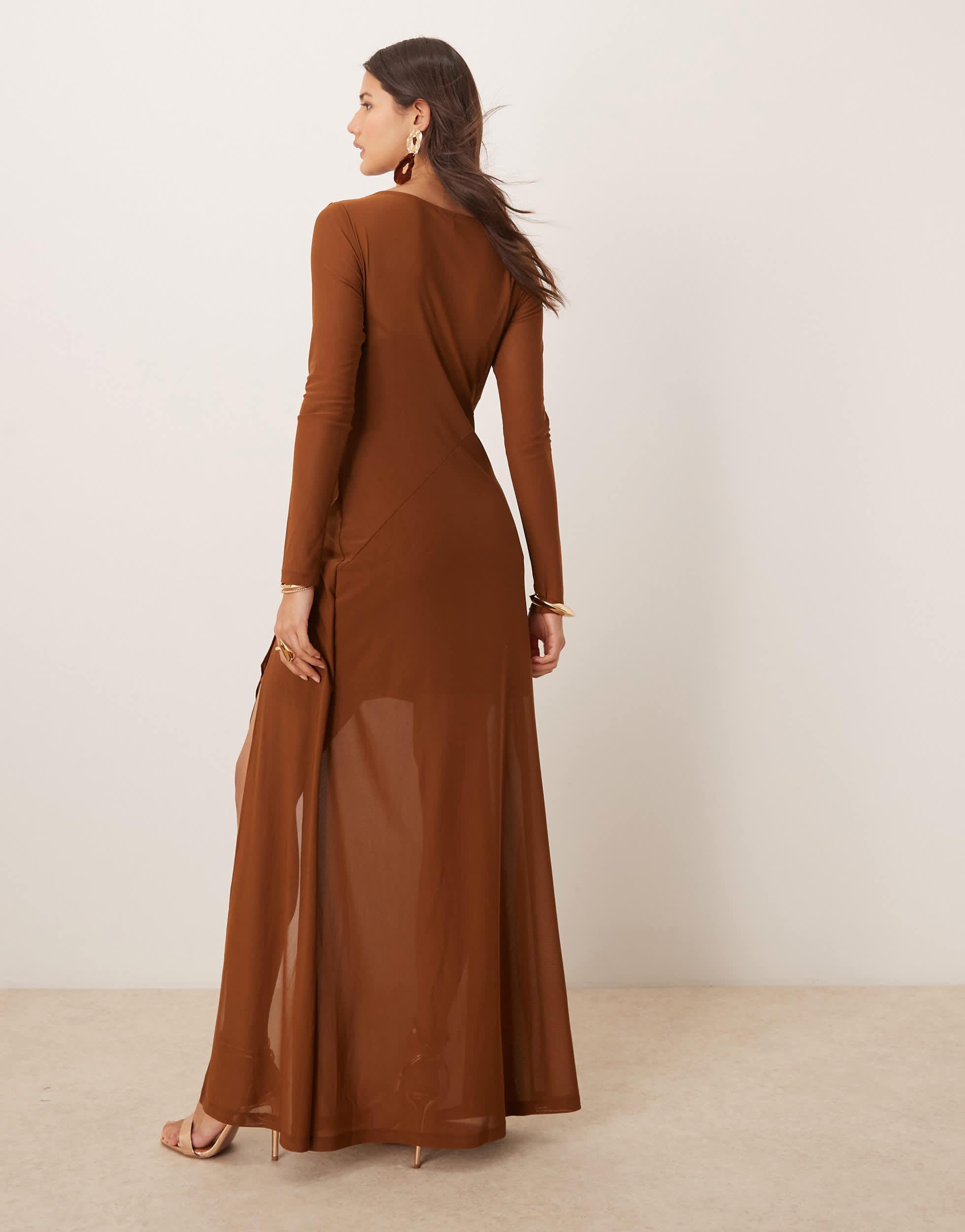 ever new brown dress Ever New Ruby Tie Back Satin Maxi Dress (M) – Continuiti main image 0