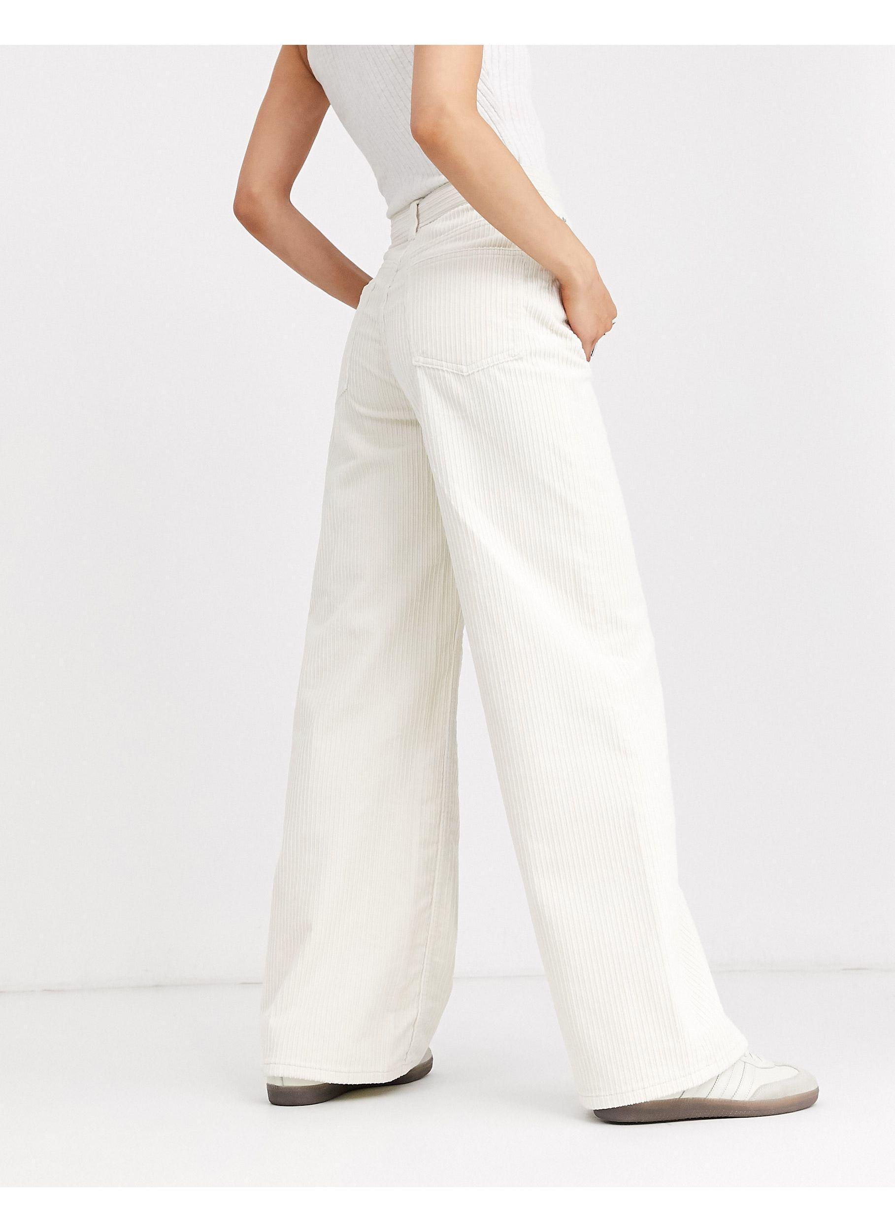 Weekday Flared Corduroy Trousers in White | Lyst
