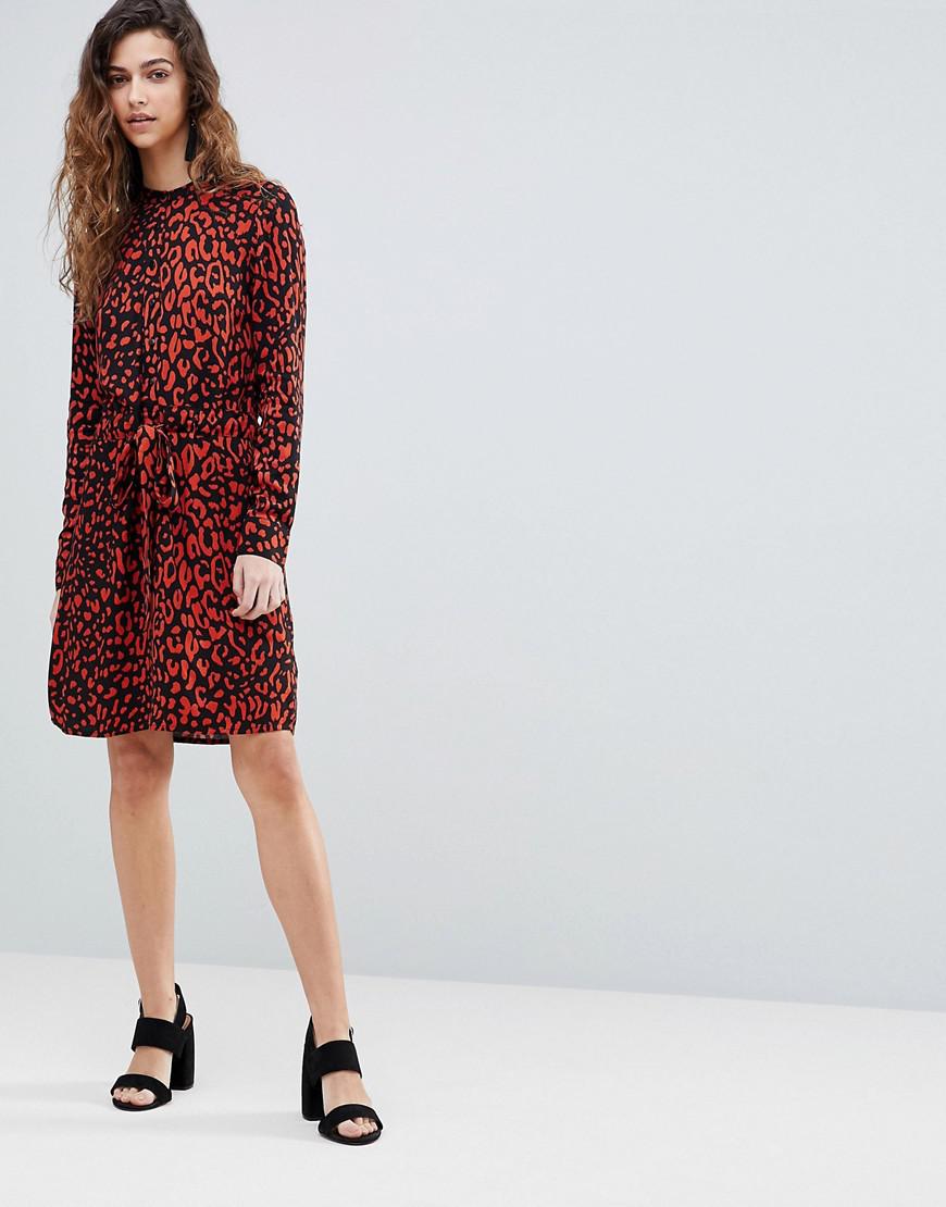 leopard print midi shirt dress warehouse