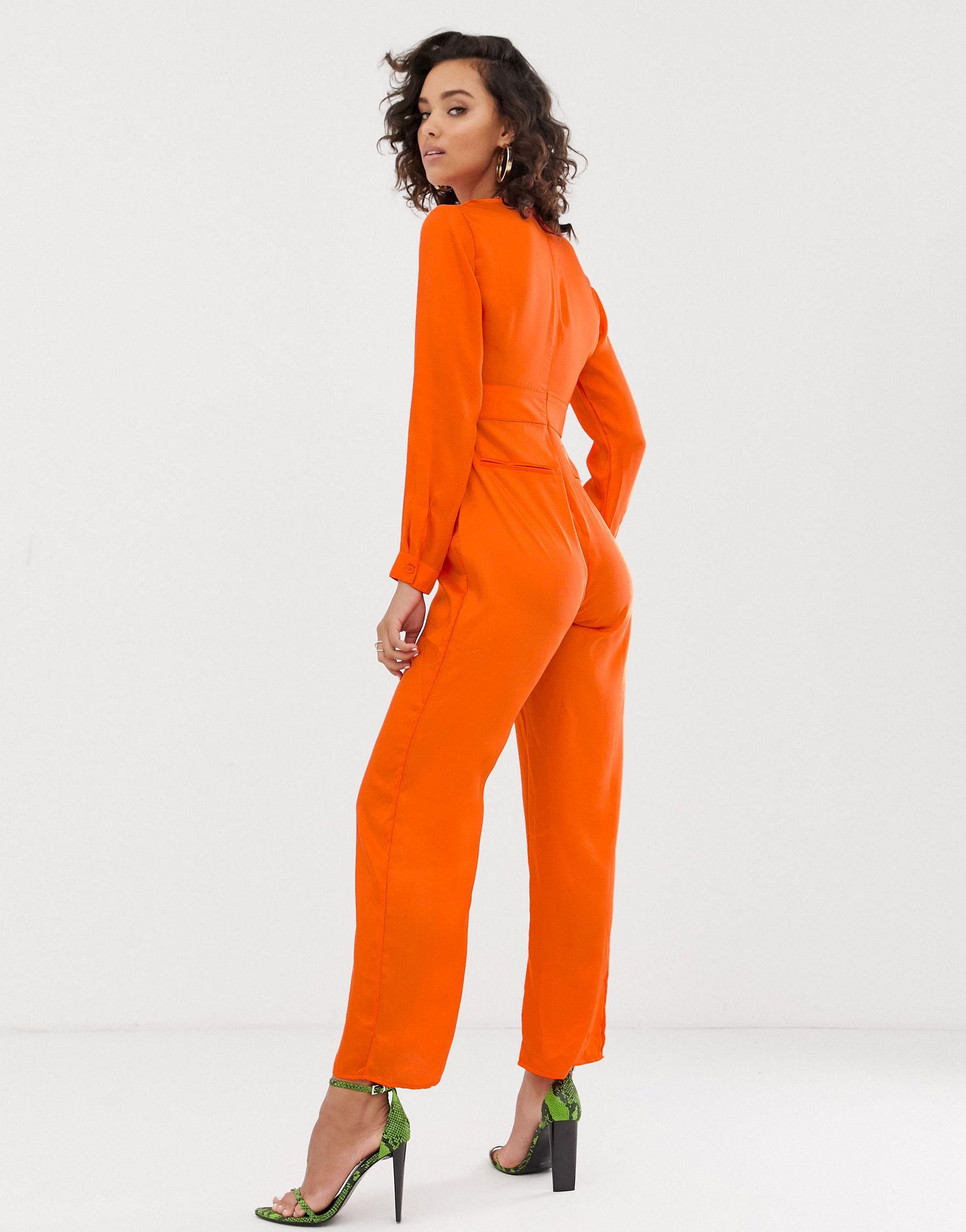 NA-KD Jumpsuit Met Diepuitgesneden V-hals in het Oranje | Lyst NL