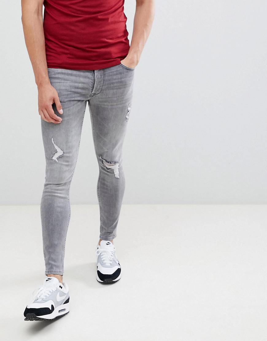 Gym King Denim Super Skinny Jeans In Gray With Distressing in Black for Men  - Lyst