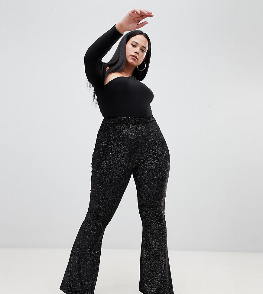 black glitter flared trousers