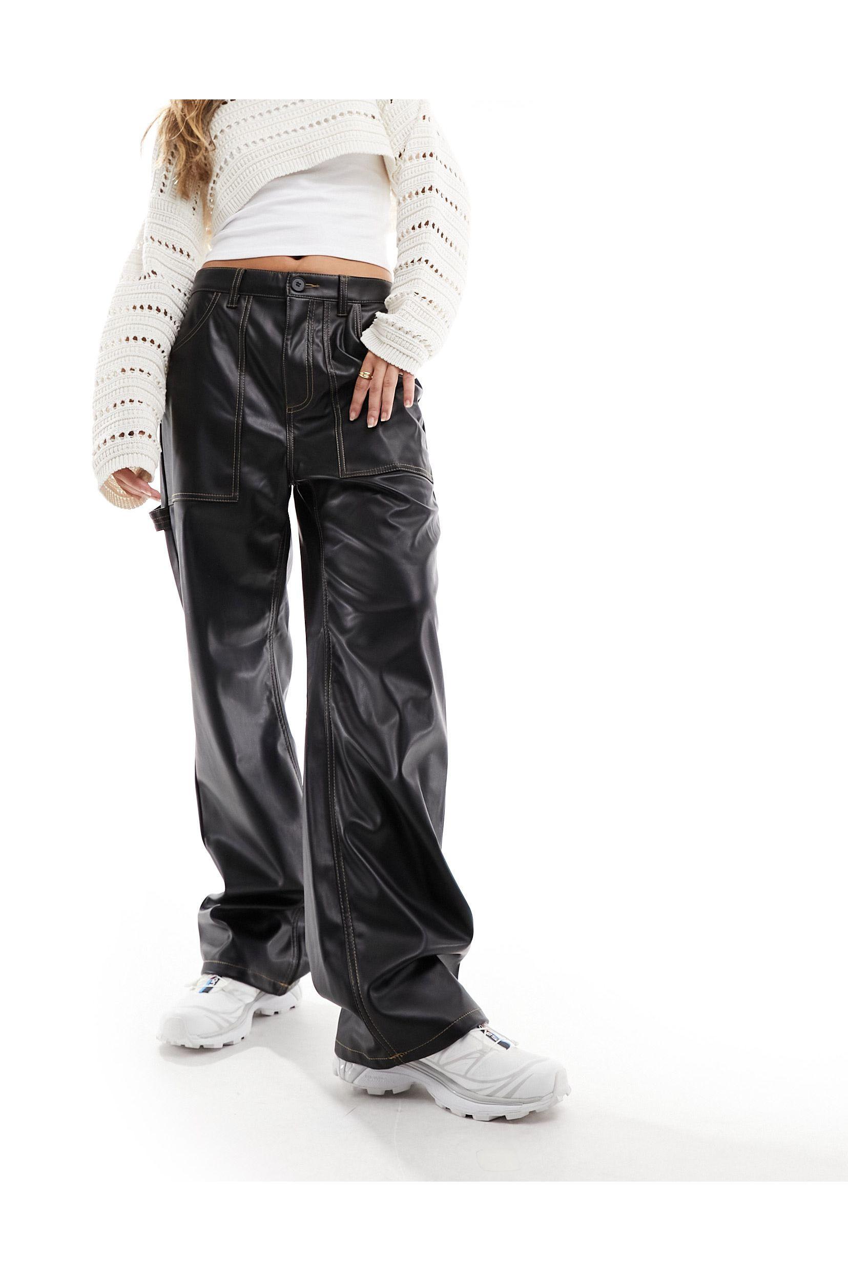 Pantalon ample à taille haute en similicuir à coutures contrastantes ONLY  en coloris Noir | Lyst