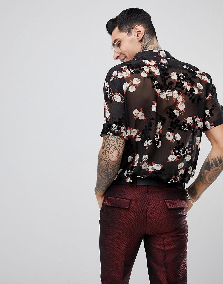ASOS Regular Fit Sheer Shirt In Floral Print in Black for Men | Lyst