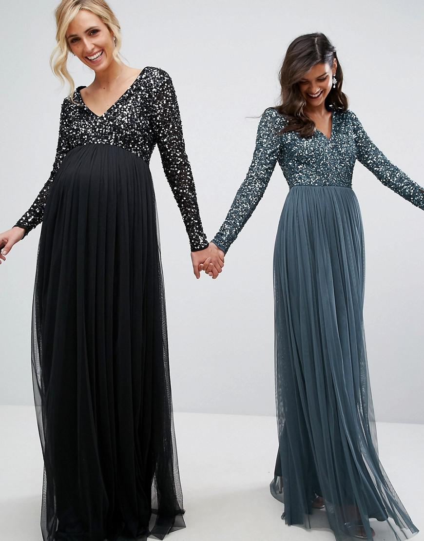sequin maternity maxi dress