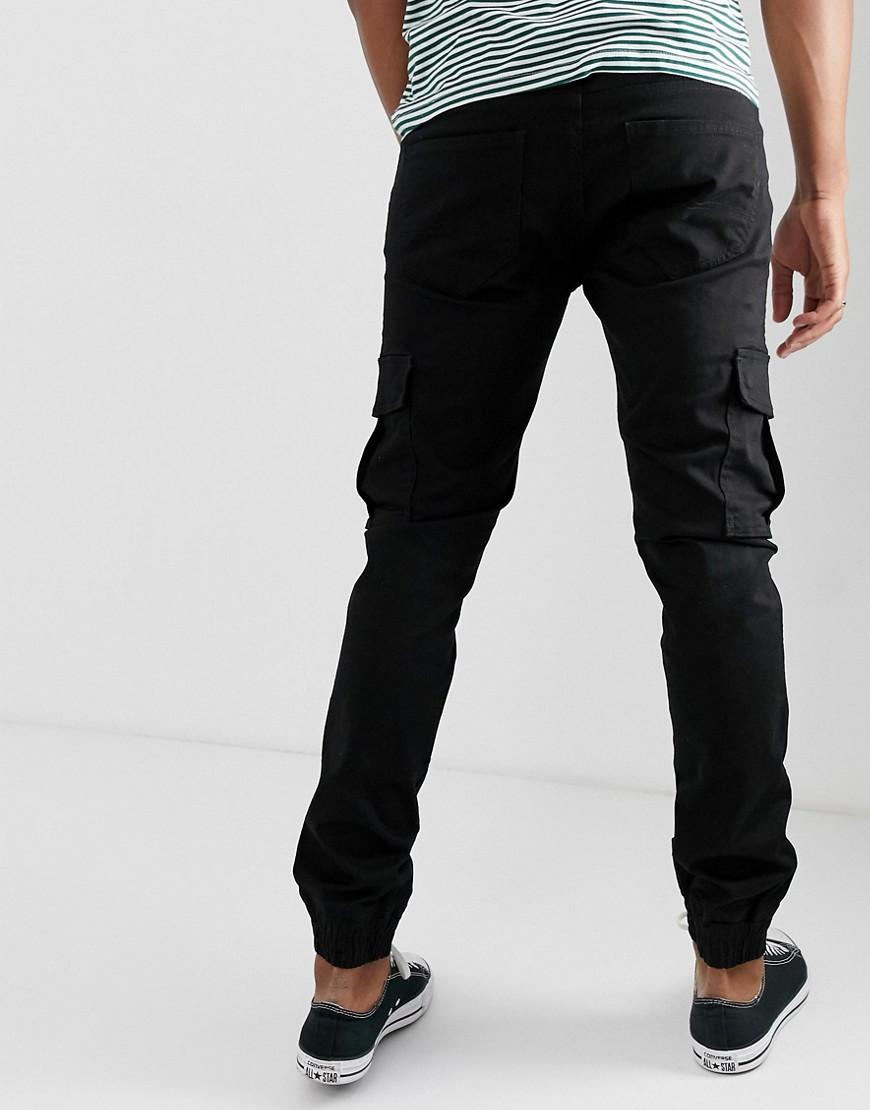 Threadbare Slim Cuffed Cargo Pants in Black for Men | Lyst UK