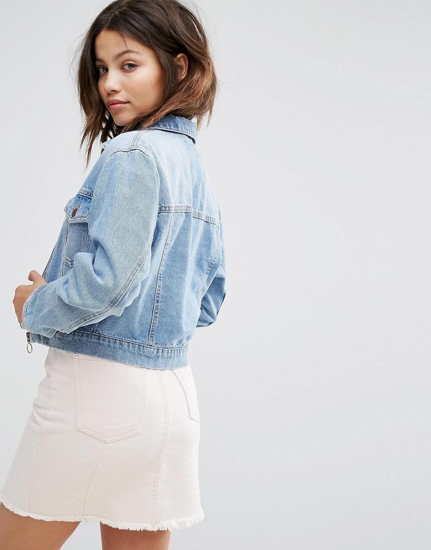 New Look Cropped Zip Front Denim Jacket 