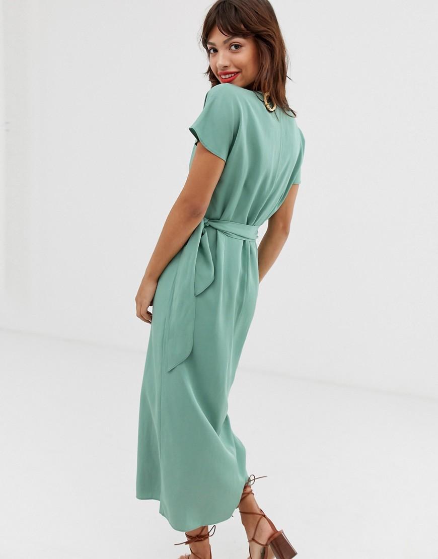 Linen Wrap Front Dress In Sage Green ...