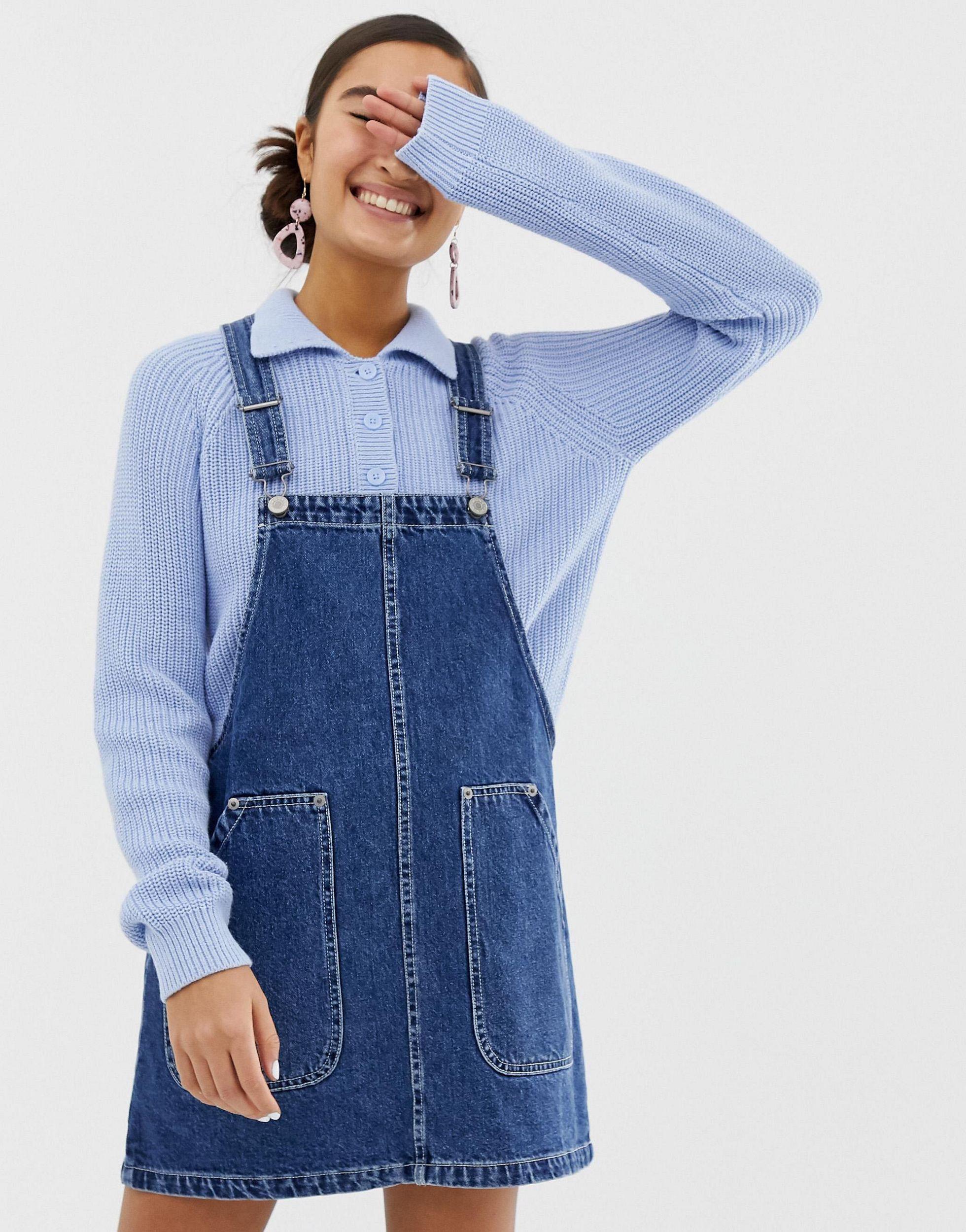 Monki Denim Dungaree Dress With Organic 