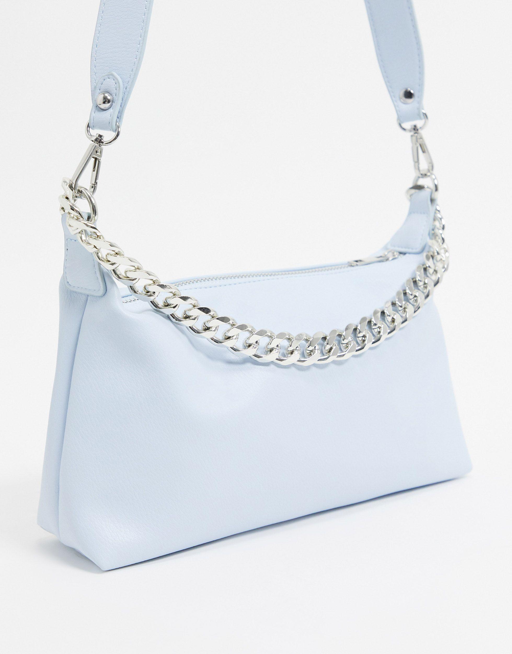 Bershka Synthetic Chain Detail Bag in Blue - Lyst
