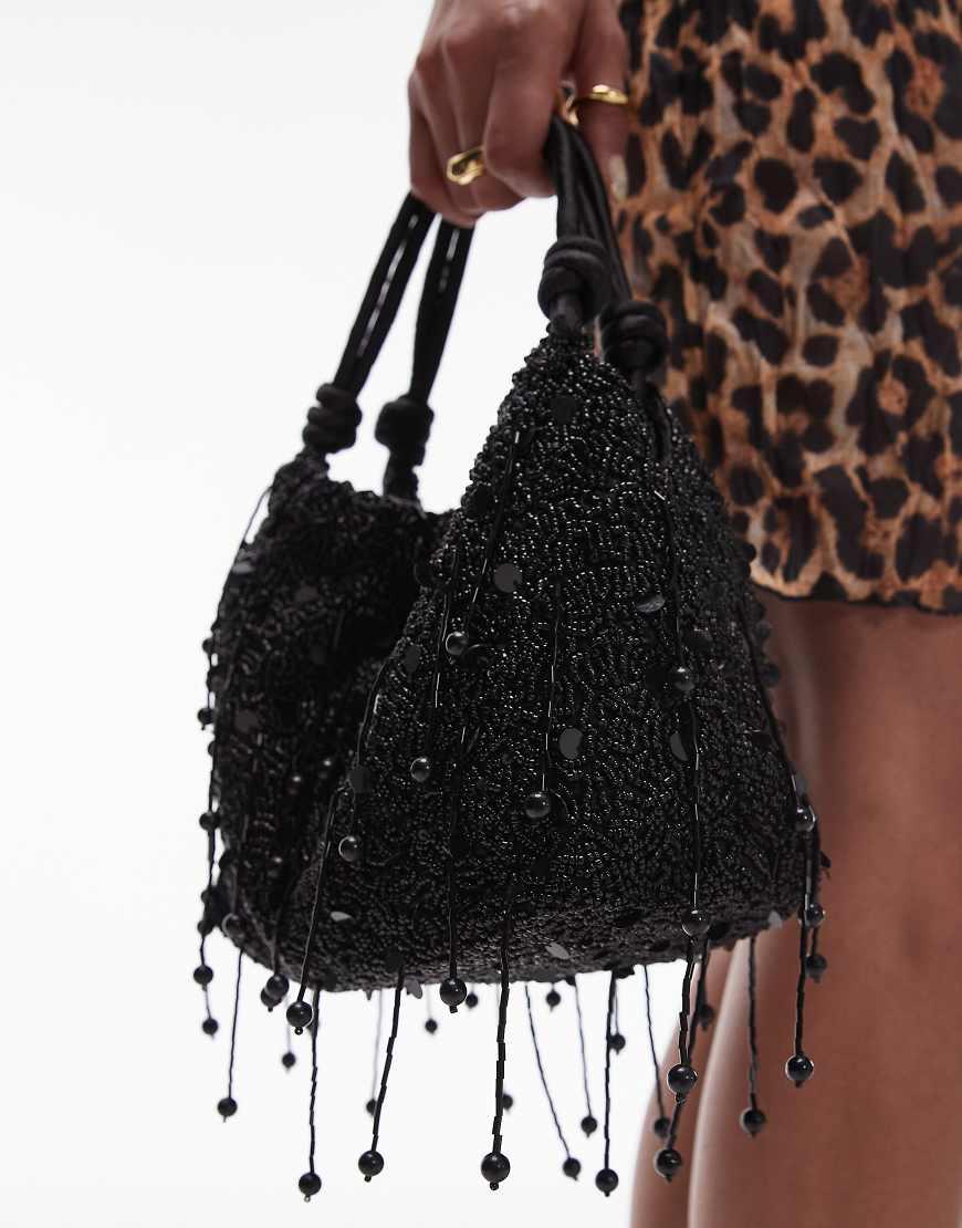 TOPSHOP Giami Beaded Grab Bag With Satin Handle in Black Lyst UK