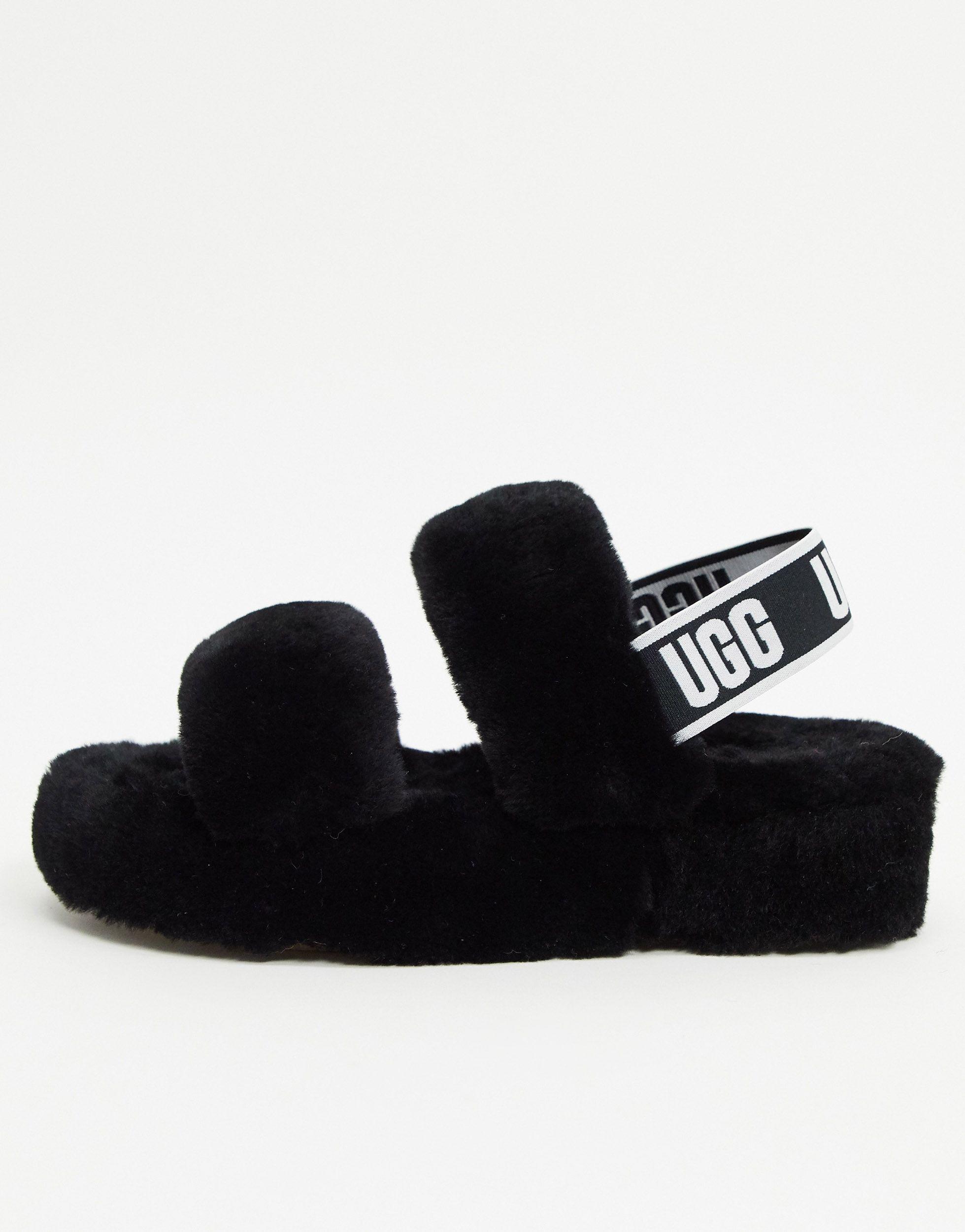 UGG Leather Oh Yeah Logo Double Strap Sandals in Black - Lyst