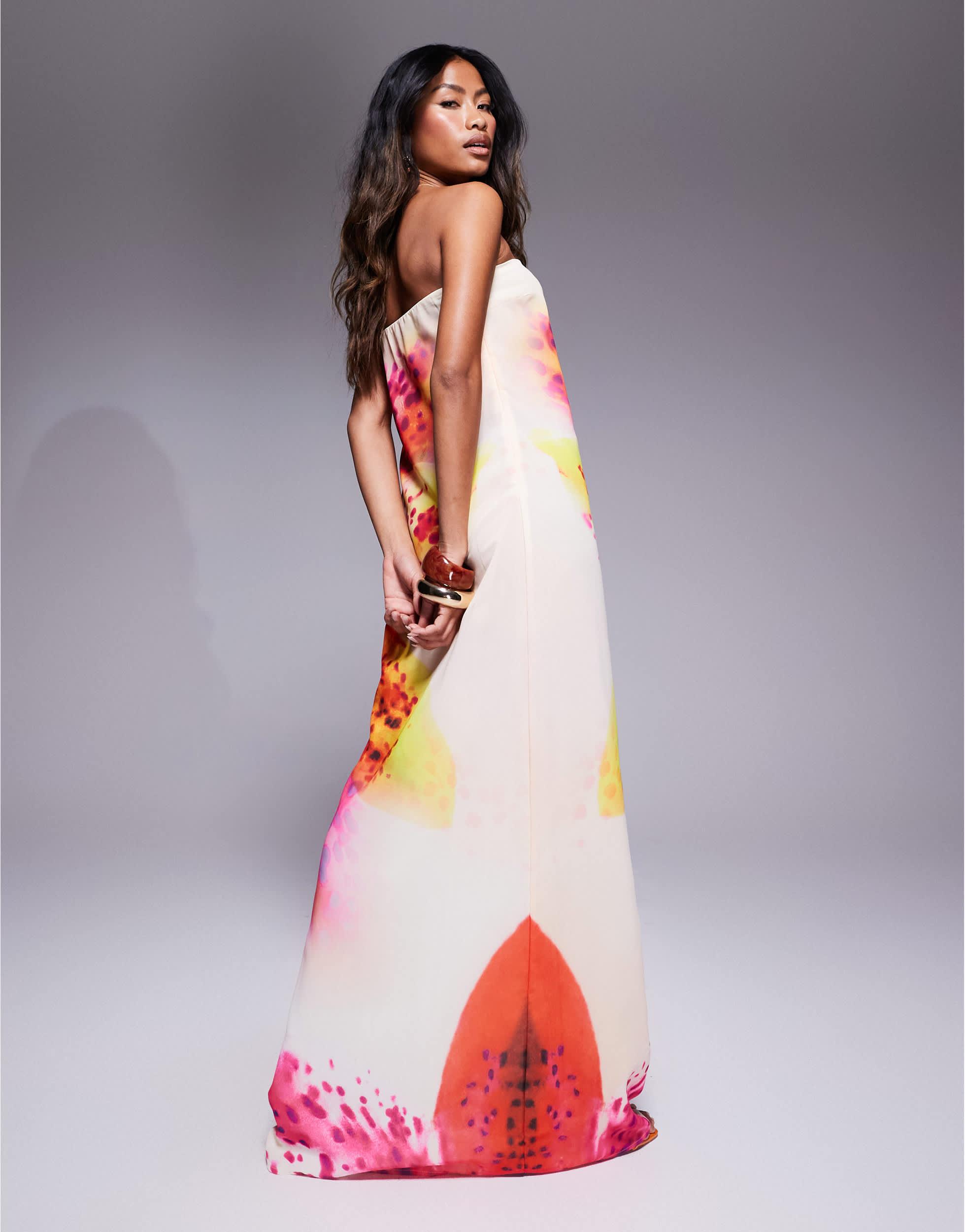 Murci Exclusive Chiffon Bandeau Trapeze Maxi Dress in Red | Lyst