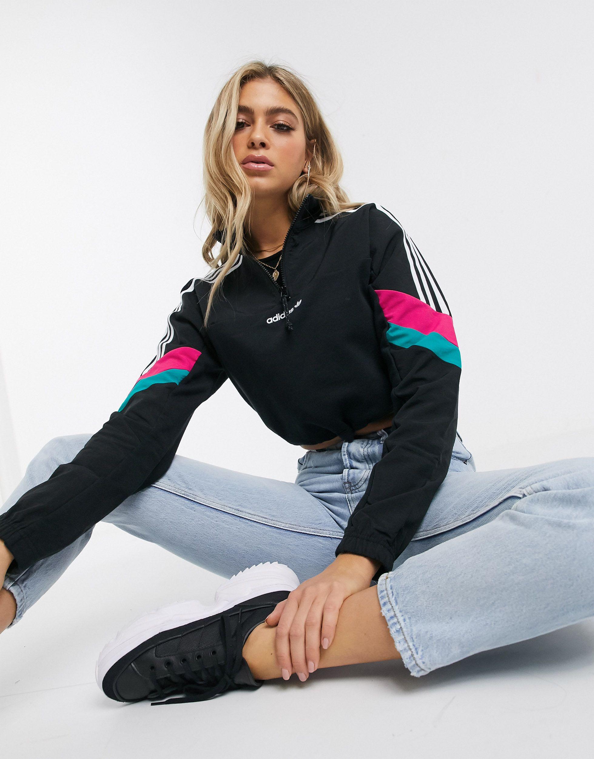 adidas Originals Cotton Tech Trefoil Cropped Sweatshirt in Black - Lyst