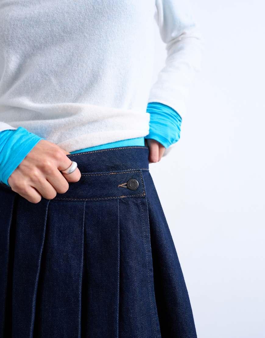 TOPSHOP Denim Pleated Wrap Mini Skirt in Blue Lyst UK