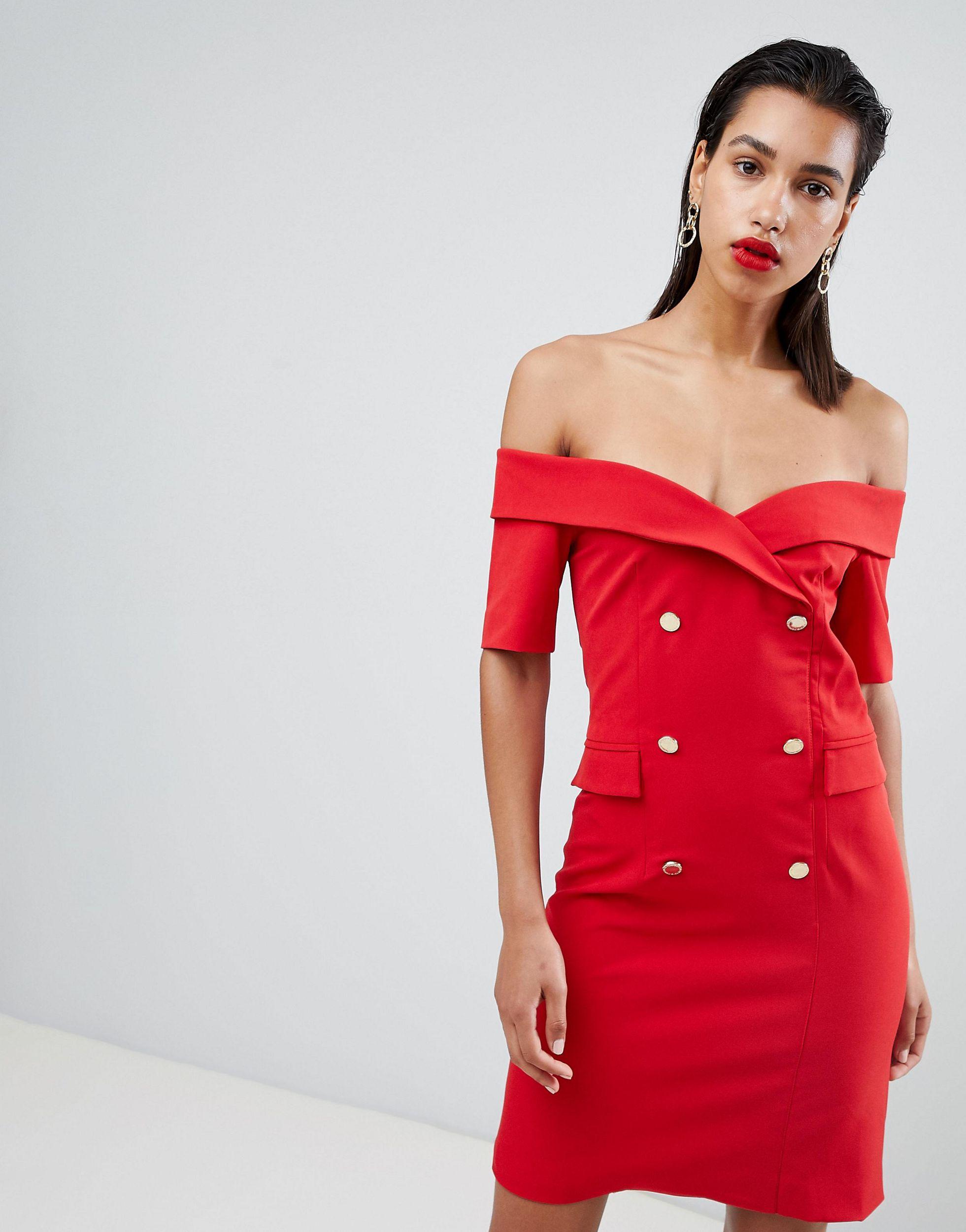Vestido estilo esmoquin con escote Bardot en rojo Morgan de color Rojo |  Lyst
