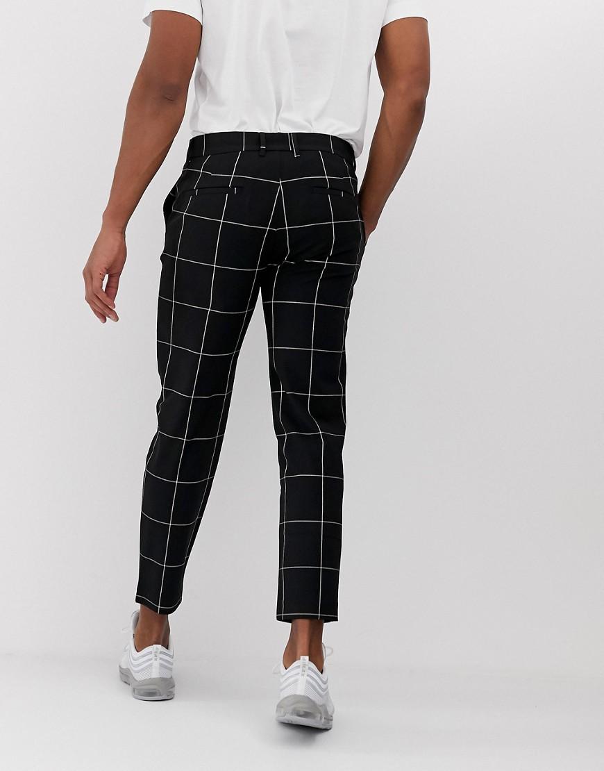 Bershka Denim Check Skinny Trousers in Black for Men - Lyst