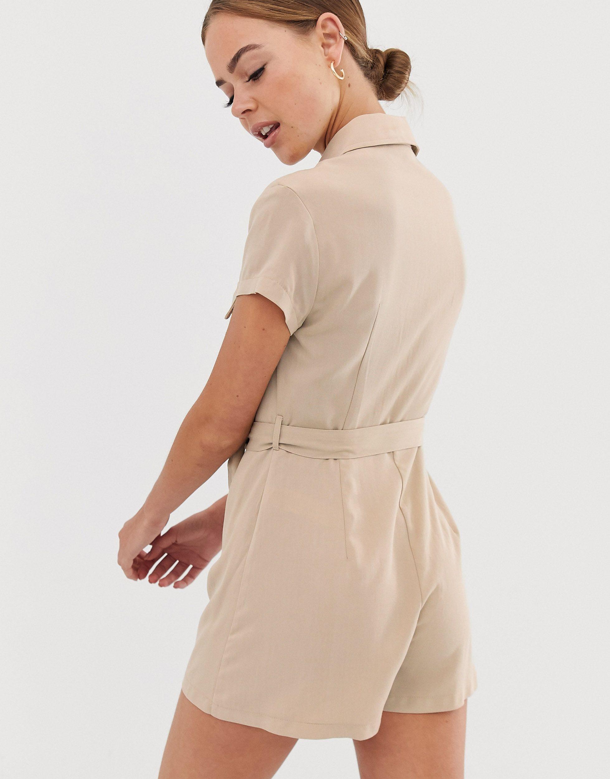 Bershka Utility Playsuit in Natural Lyst UK