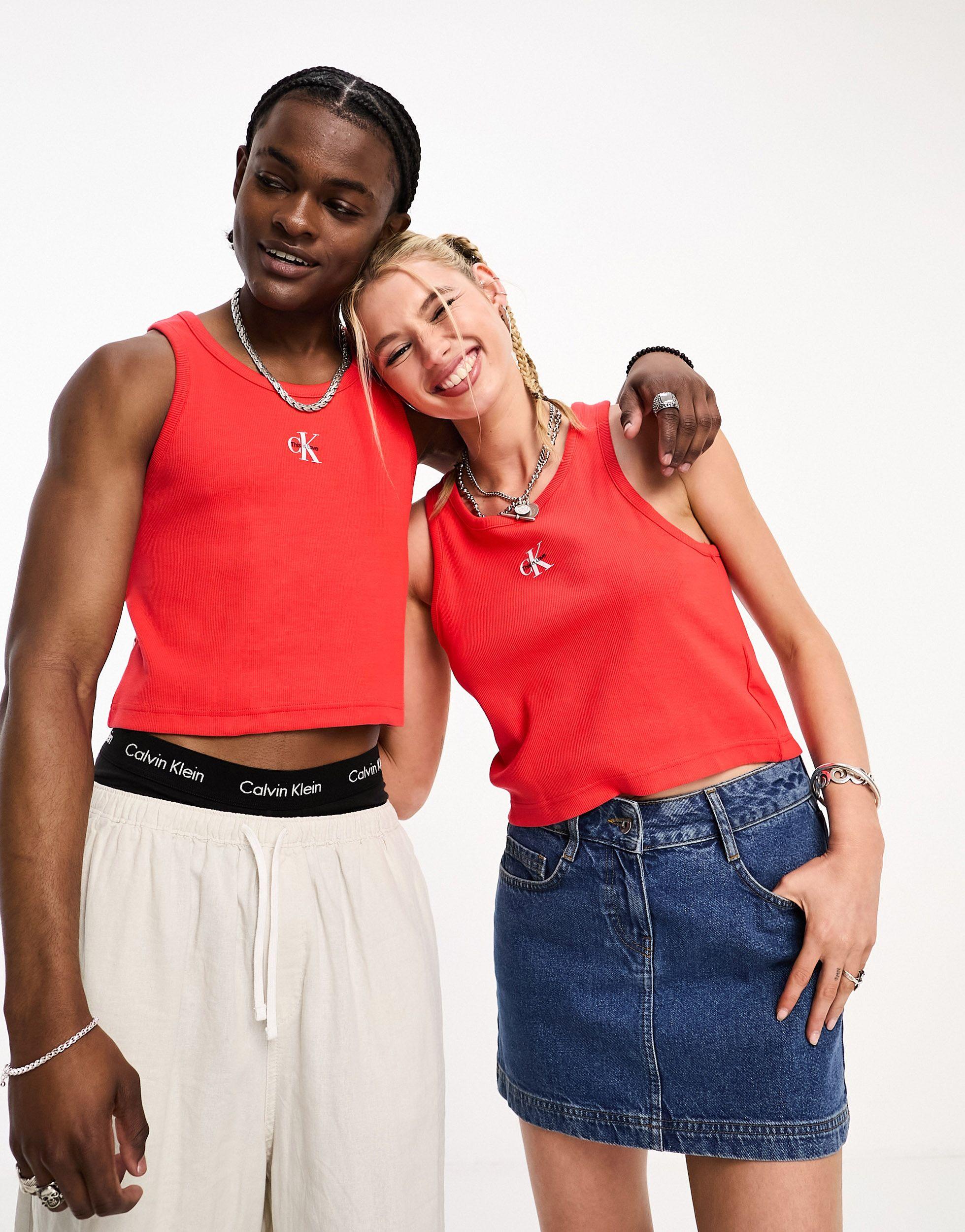 Calvin Klein Pride Unisex Monogram Logo Slim Fit Tank Top in Red | Lyst