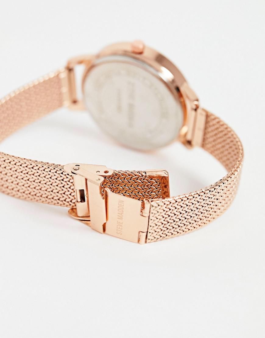 Steve Madden Suede Womens Rose Gold And Silver Watch in Pink | Lyst
