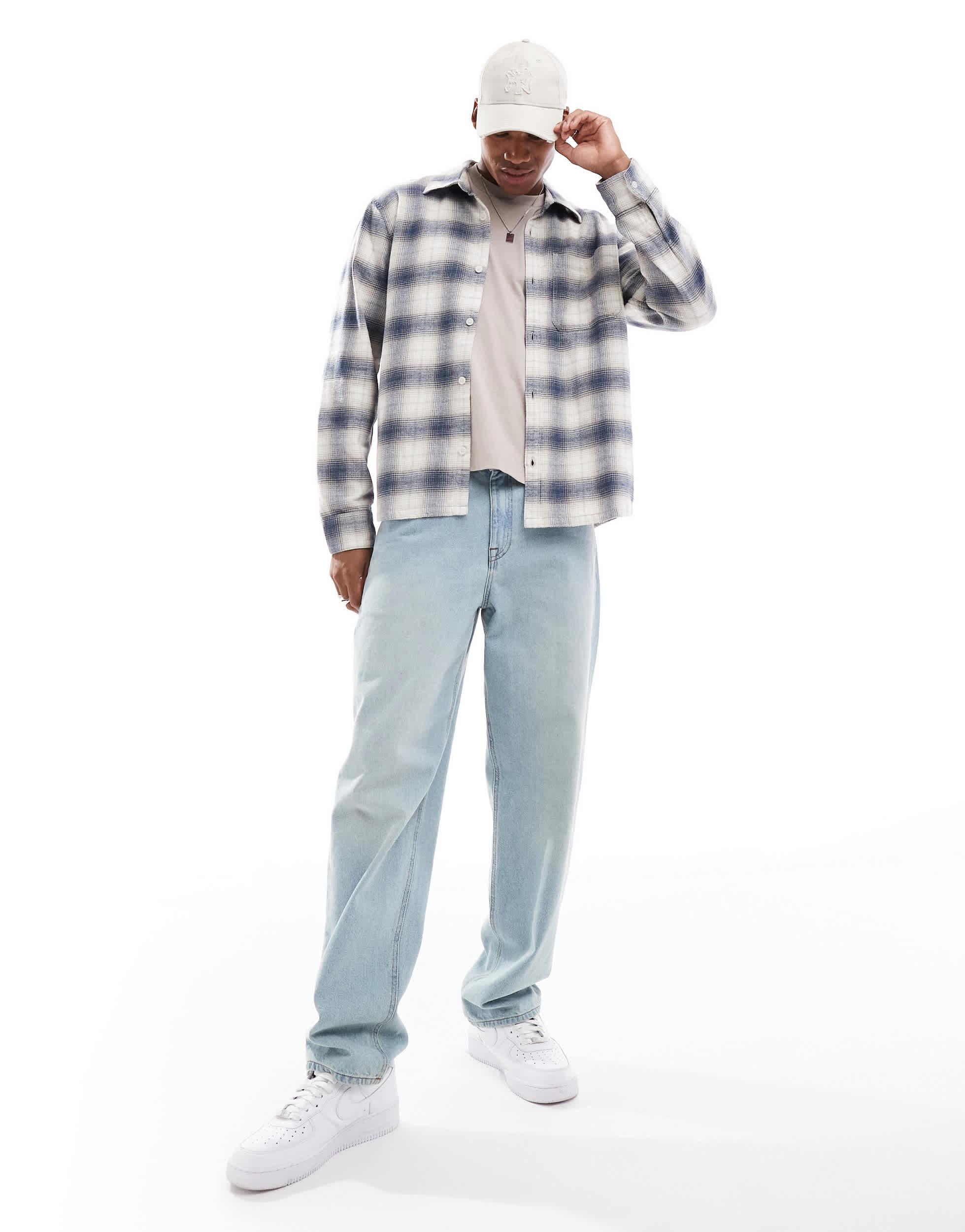 Hollister – flanell-hemdjacke mit ombré-karomuster in Blau für