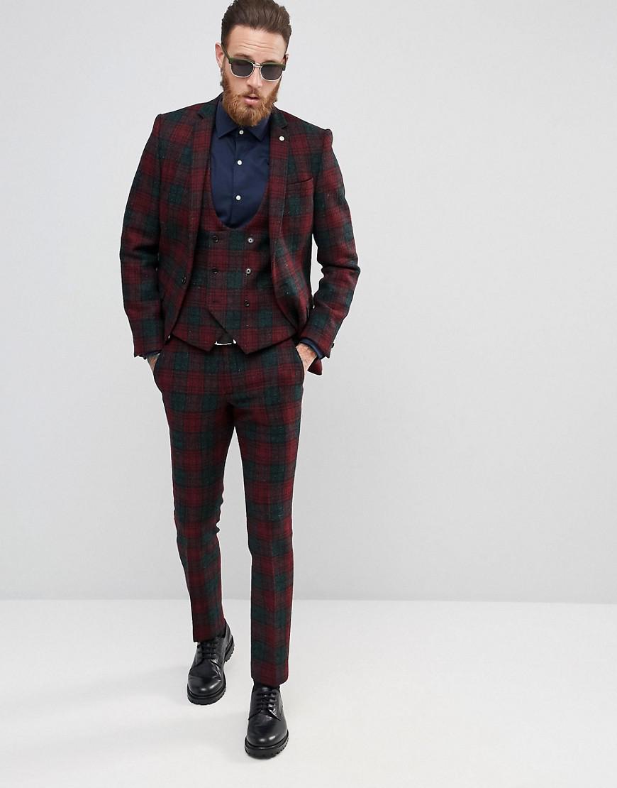 Noose And Monkey Harris Tweed Super Skinny Suit Jacket In Tartan in Red for  Men | Lyst