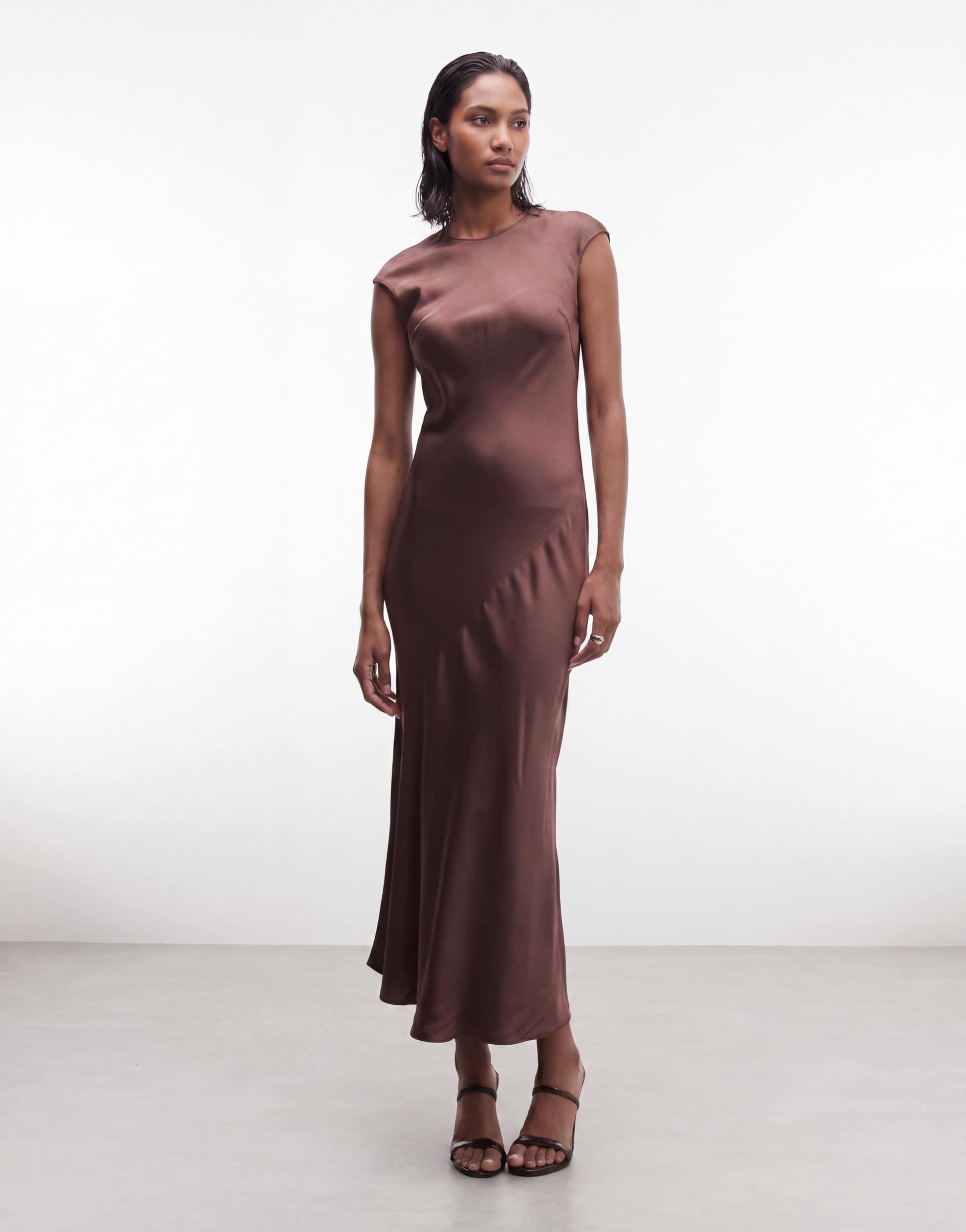 and other stories brown dress & Bias Cut Satin Maxi With Cap Sleeve in Color:Gold Champagne while a concealed zip cute dresses for women Winslet Knit Dress —