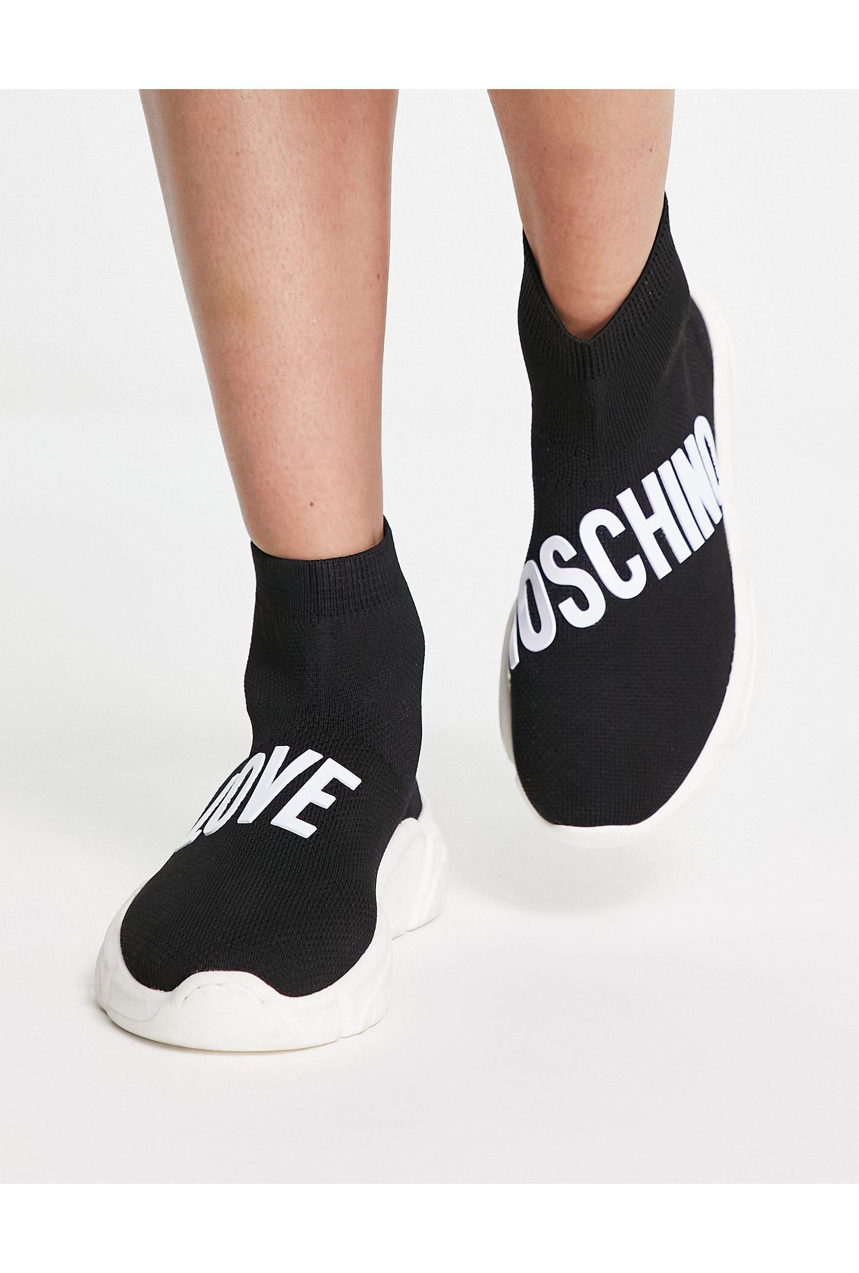 Love Moschino Logo Sock Trainers in White | Lyst