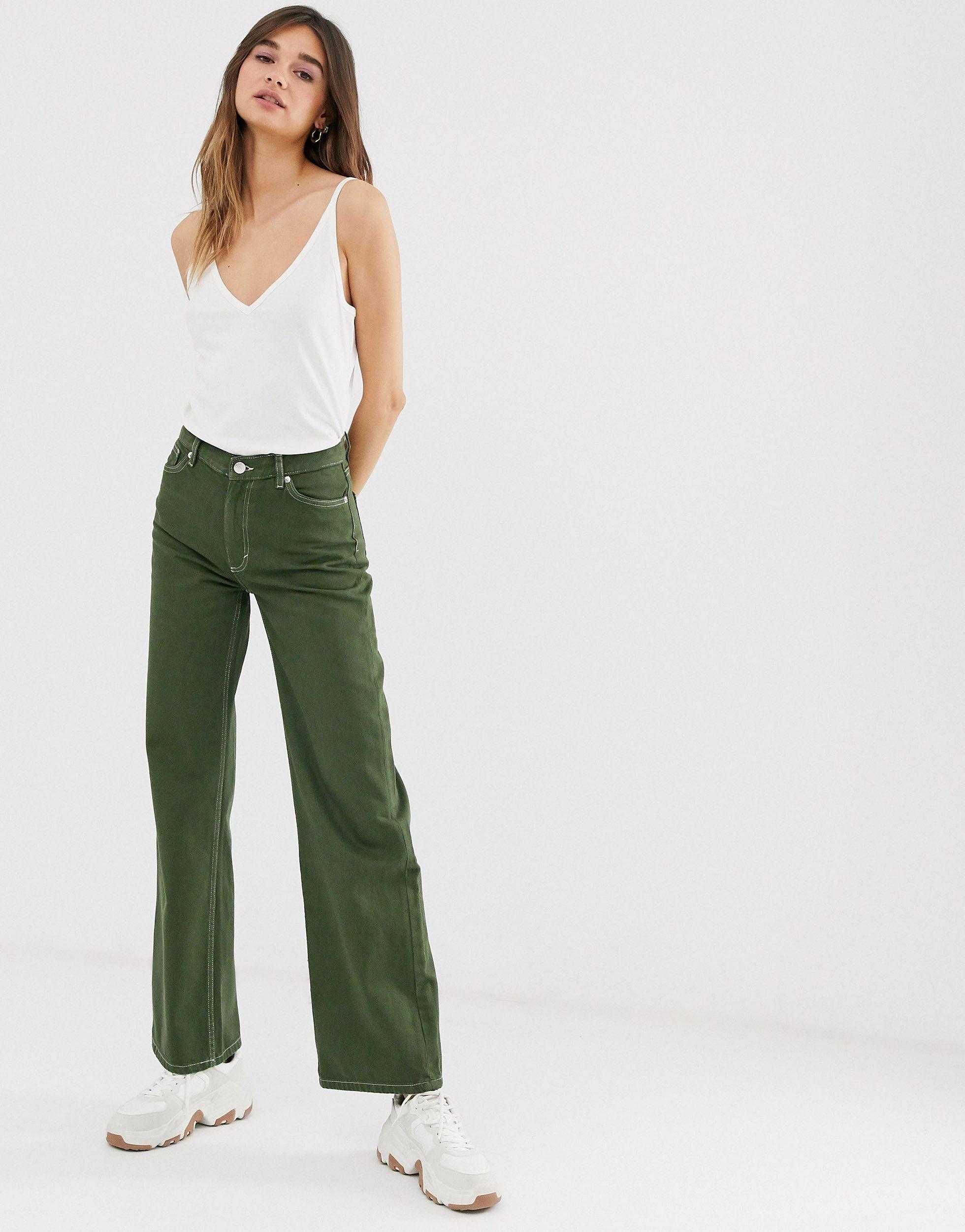 green wide leg jeans