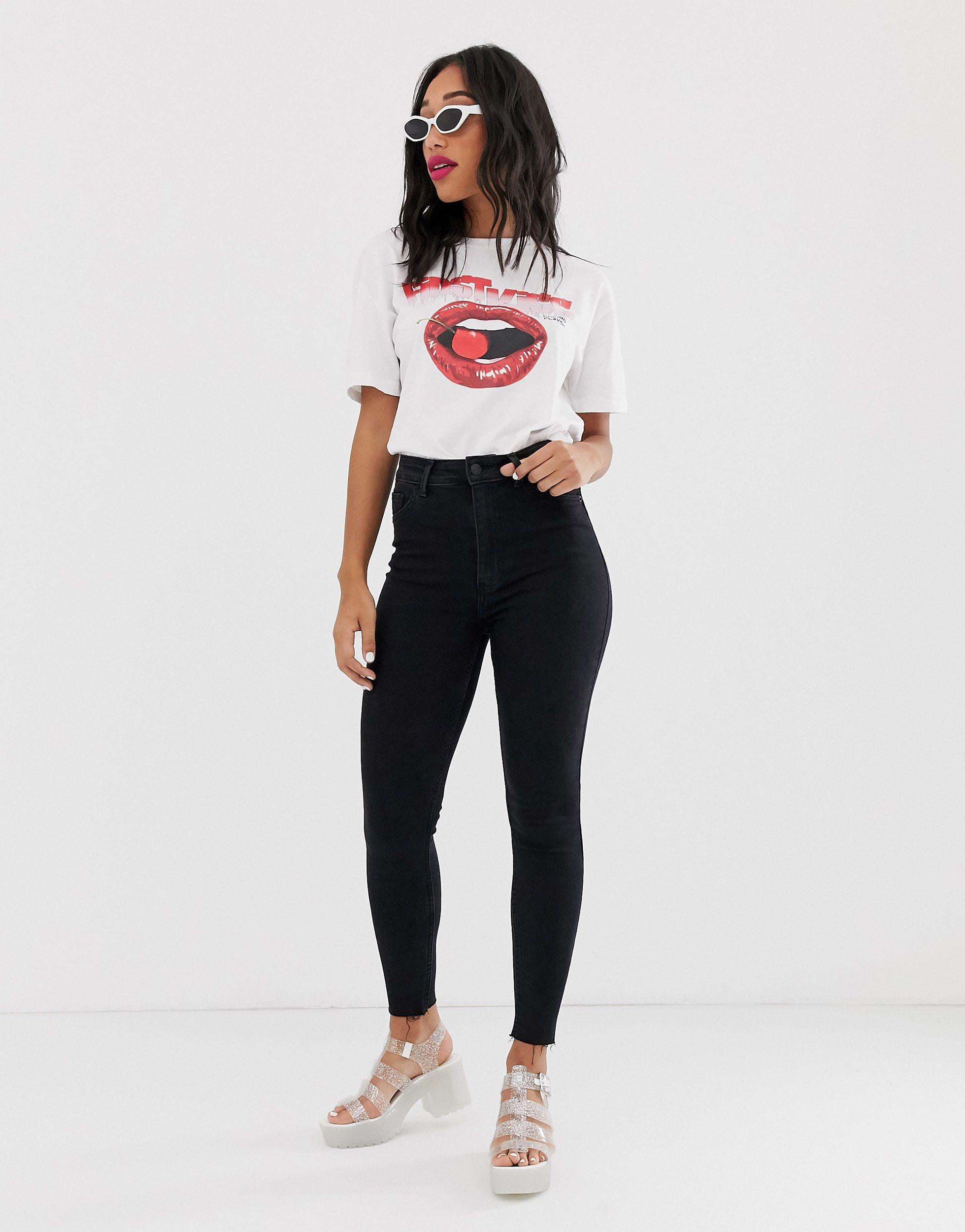 Bershka Super High Waist Skinny Jean in Black | Lyst