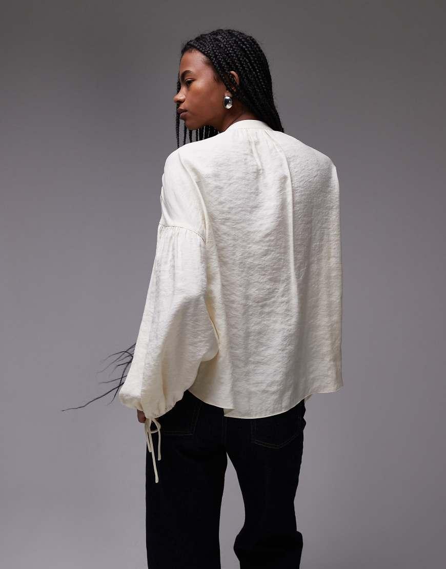 TOPSHOP Tie Front Top in Grey | Lyst UK