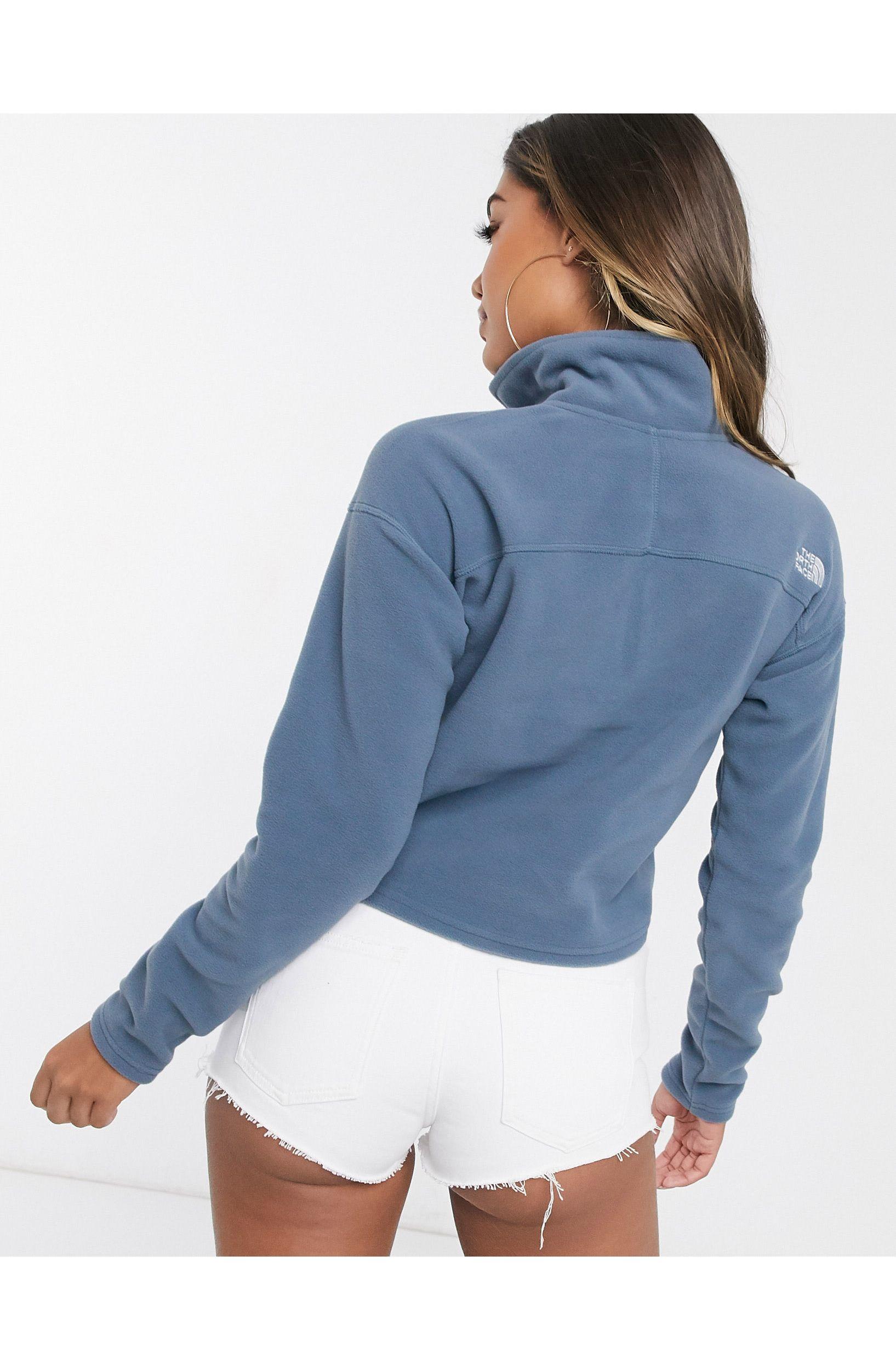 The North Face 100 Glacier 1/4 Zip Cropped Fleece in Blue | Lyst