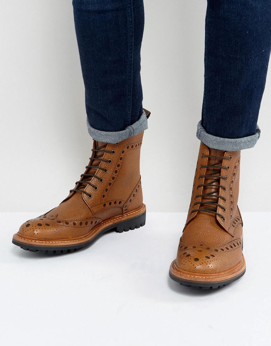 Ben Sherman Brogue Boots In Tan Leather in Brown for Men