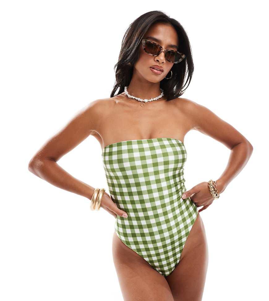 ASOS Petite Sleek Bandeau Swimsuit in Green Lyst UK