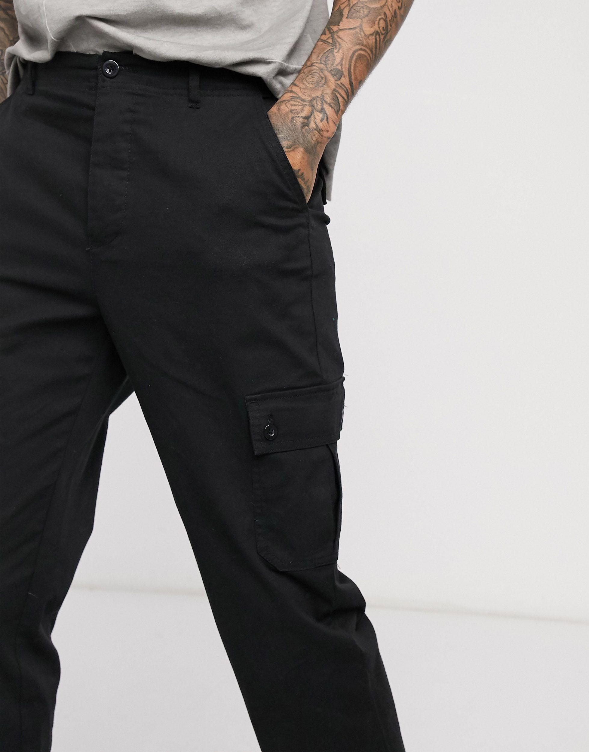 asos black cargo trousers