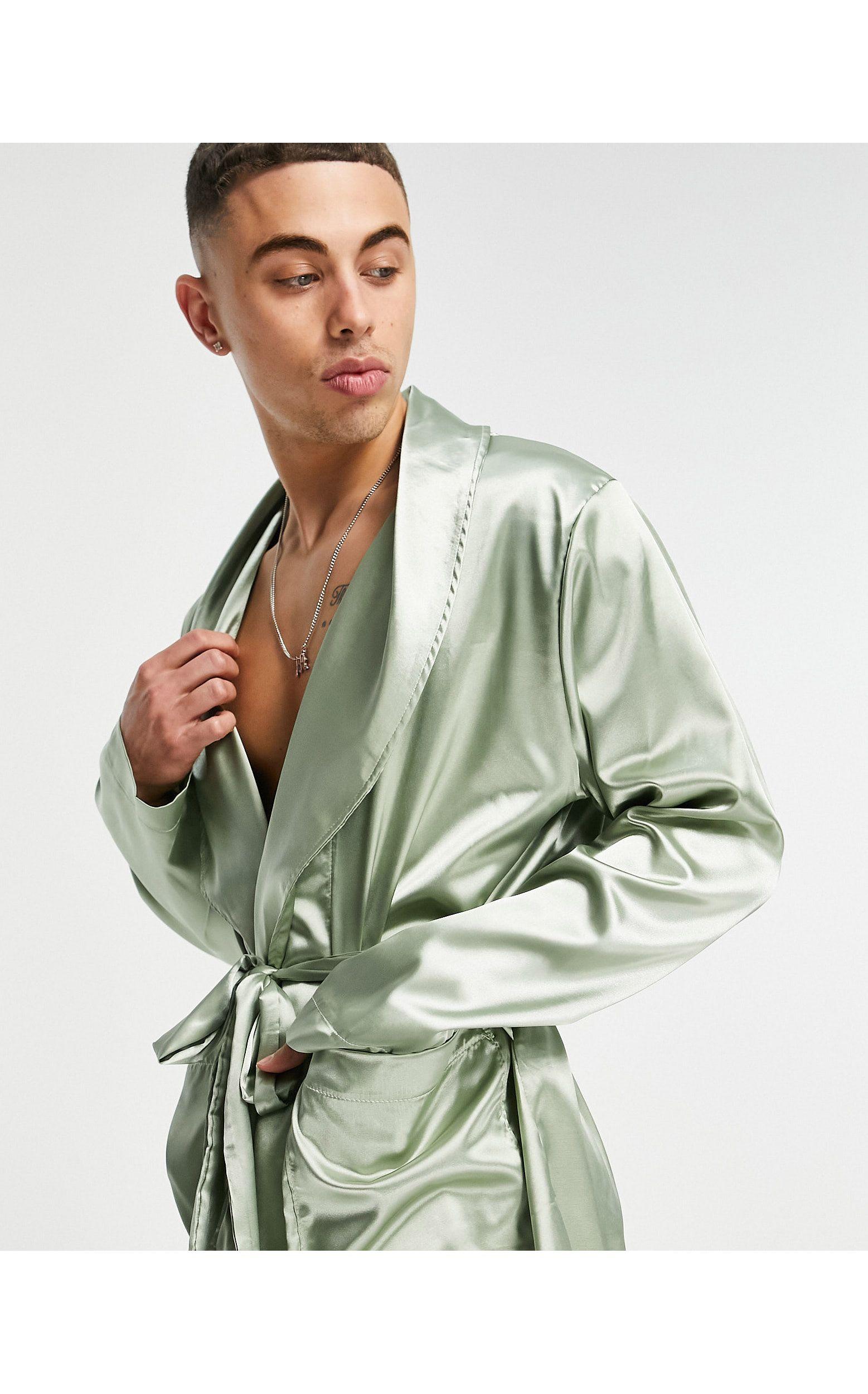 ASOS Short Satin Dressing Gown in Green for Men | Lyst