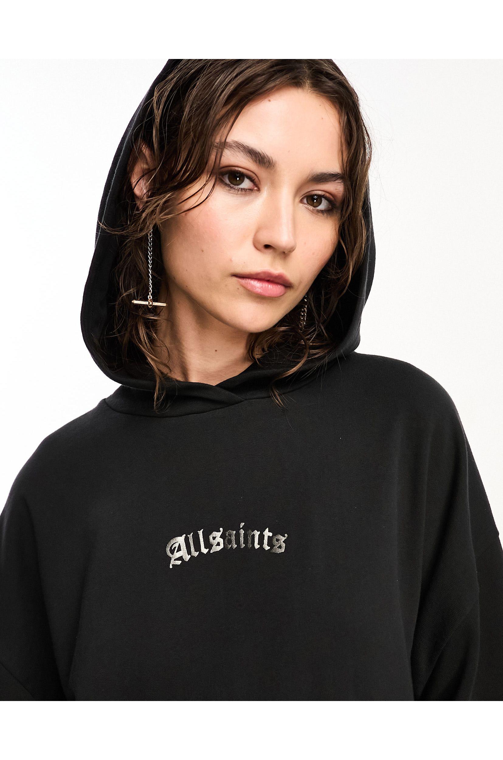 AllSaints X Asos Exclusive Back Graphic Hoodie Dress in Black | Lyst