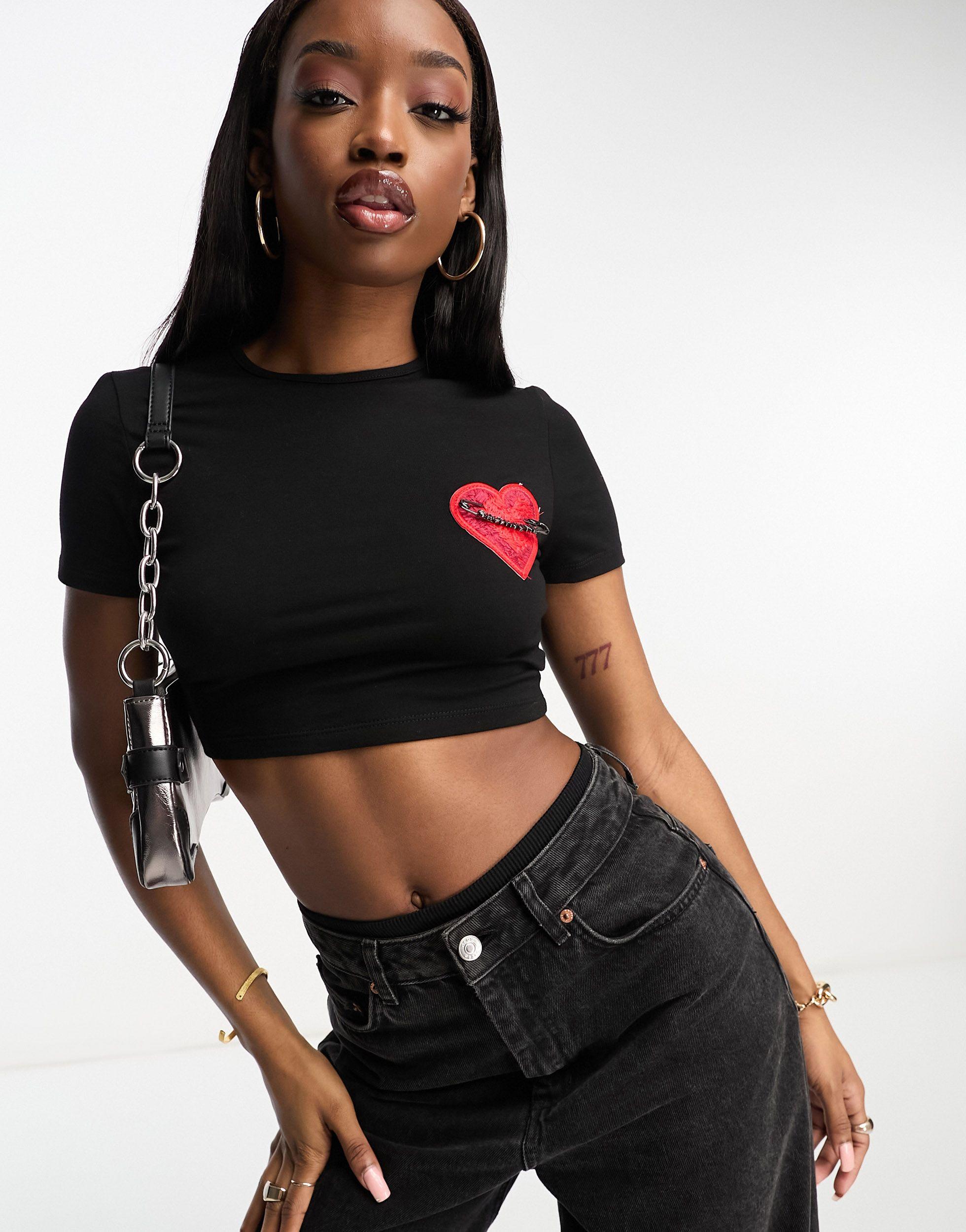 Sixth June Heart Detail Fitted Crop Top in Black | Lyst