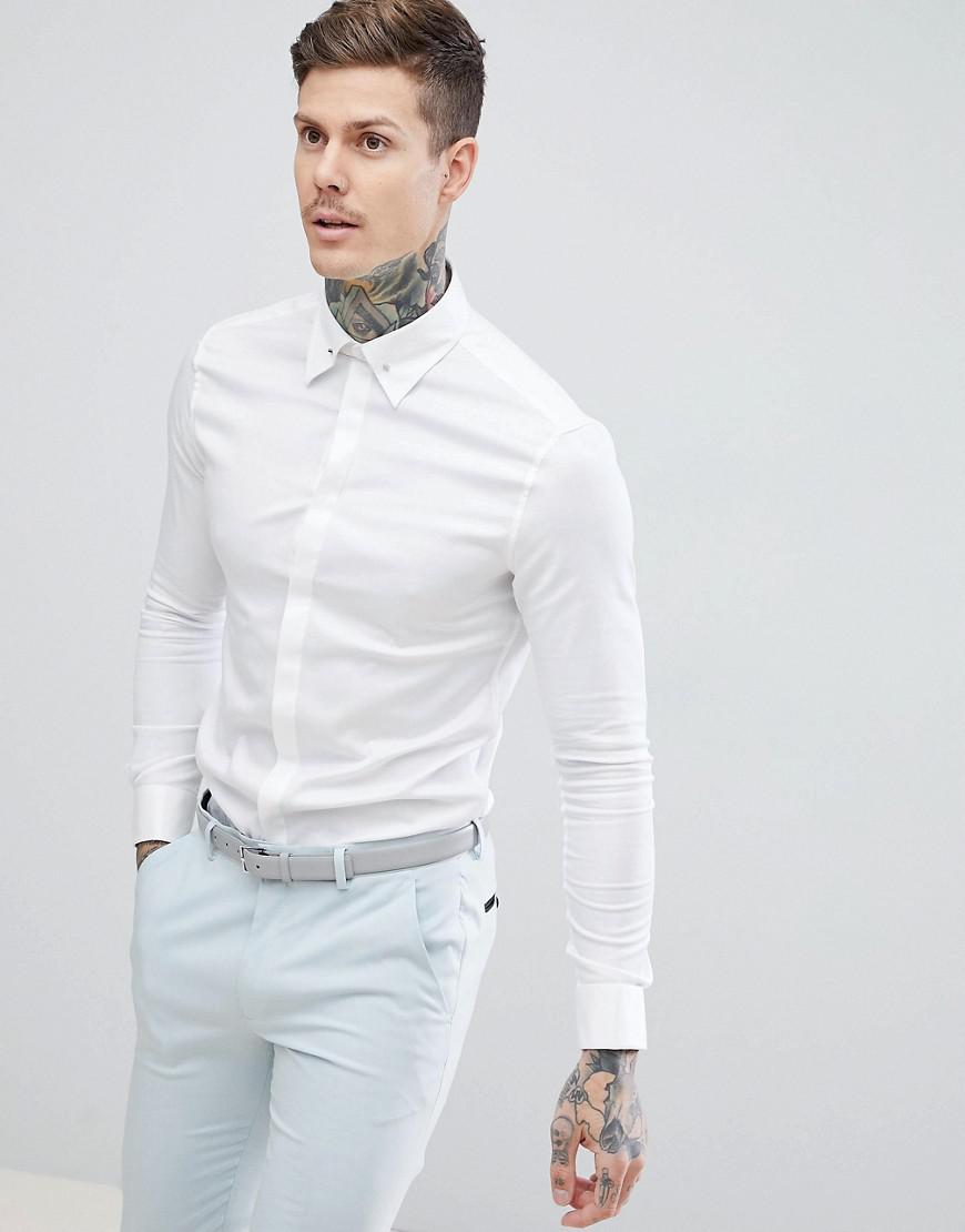 Chemise ajuste en serg avec barrette de col ASOS pour homme en coloris  Blanc | Lyst