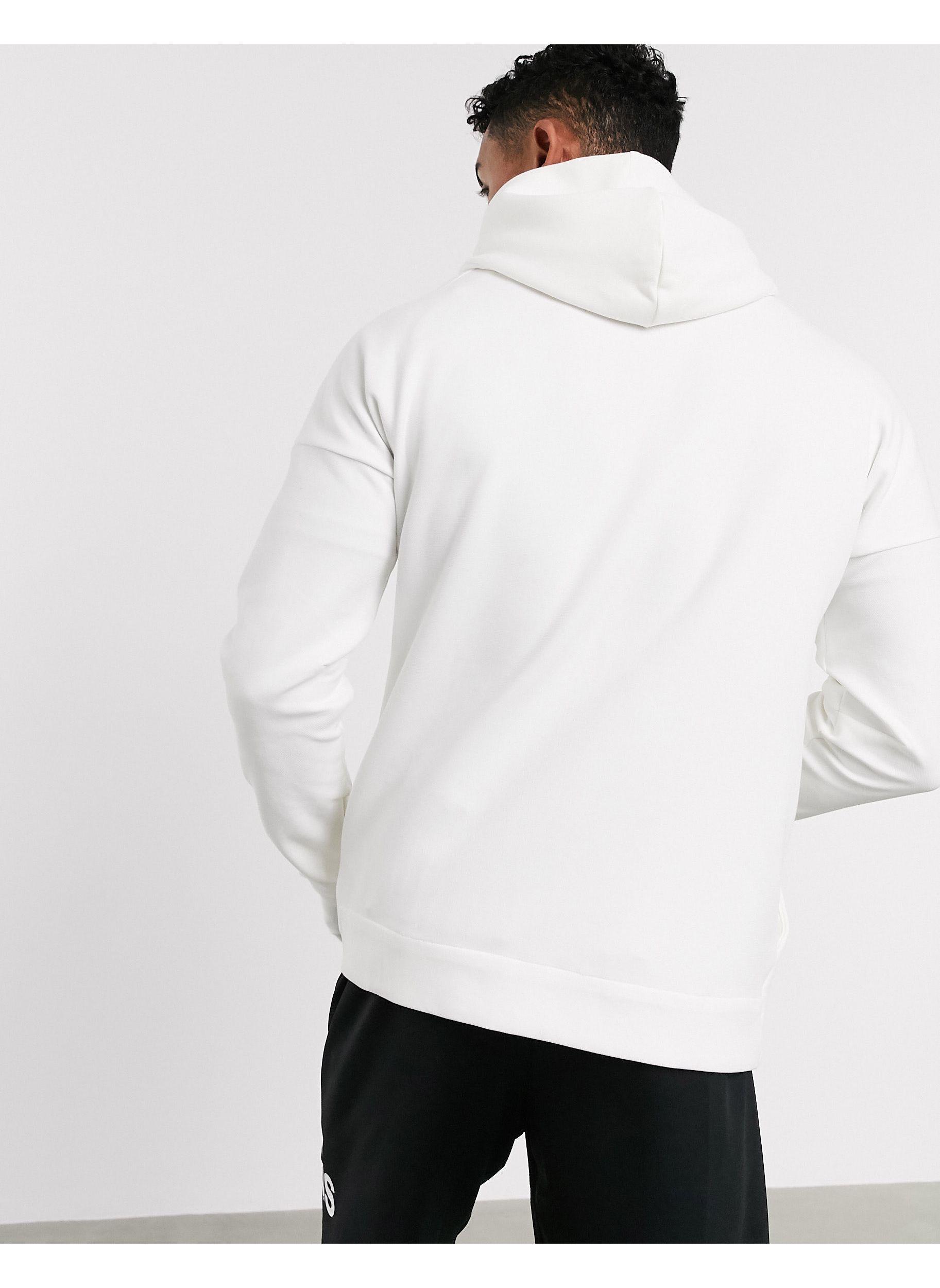 Adidas Originals Cotton Adidas Zne 3 Stripe Zip Thru Hoodie In White For Men Lyst