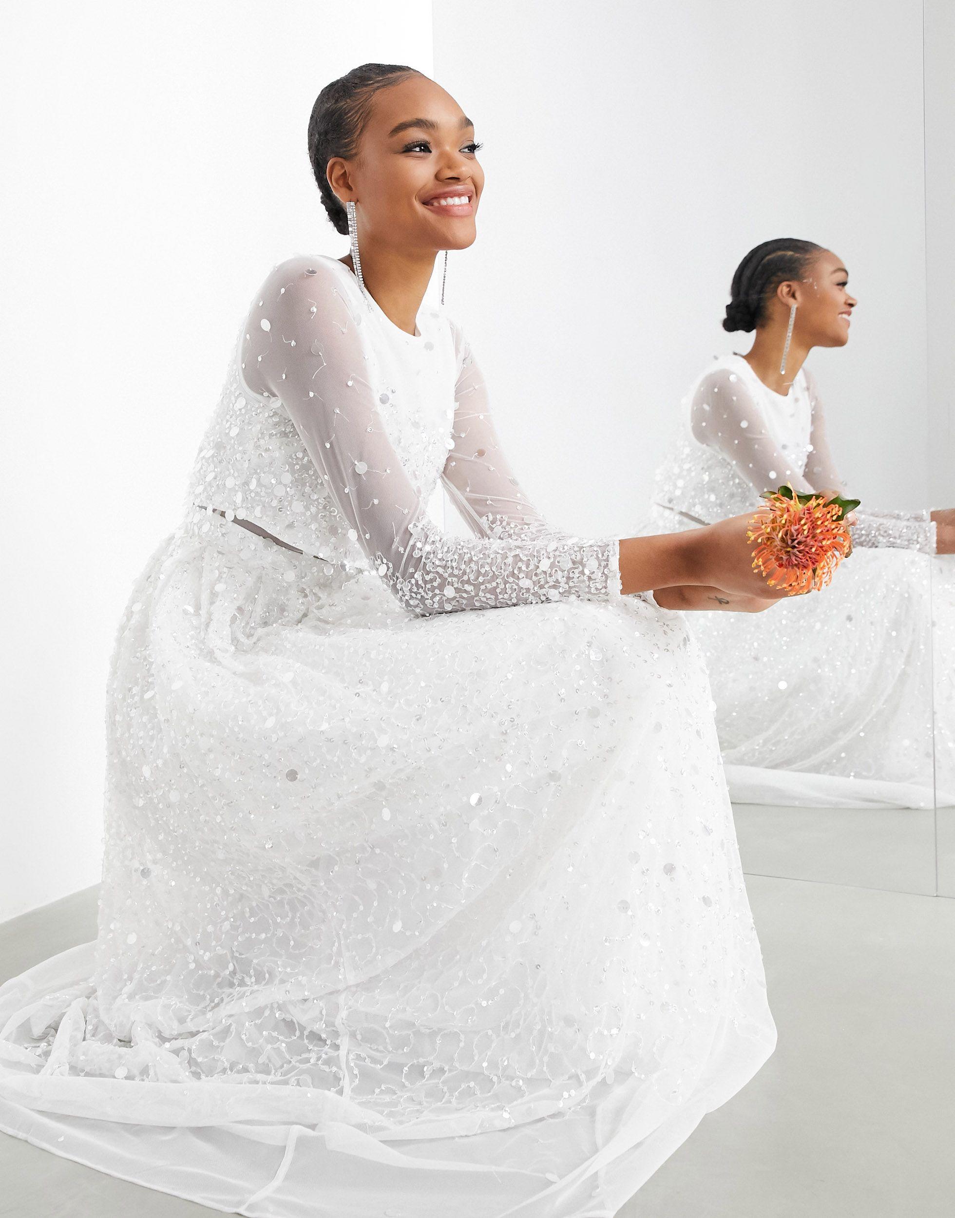 Goodwill Redaktør skipper ASOS Marie Scatter Sequin Crop Top Wedding Dress-white | Lyst