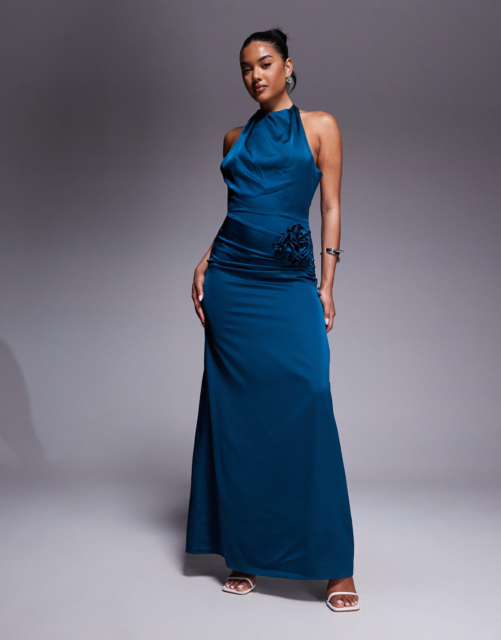 jarlo blue dress Jarlo Kay Floral Lace Corset Detail Maxi Dress in Blue